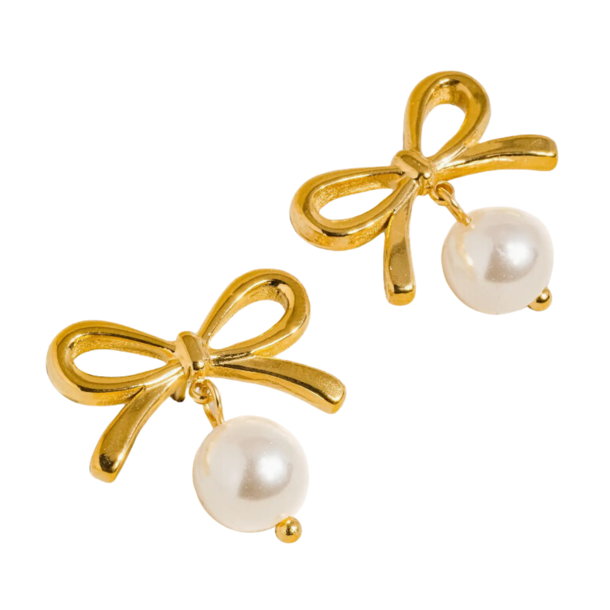 18K Gold Non-Tarnish Bow Pearl Earring