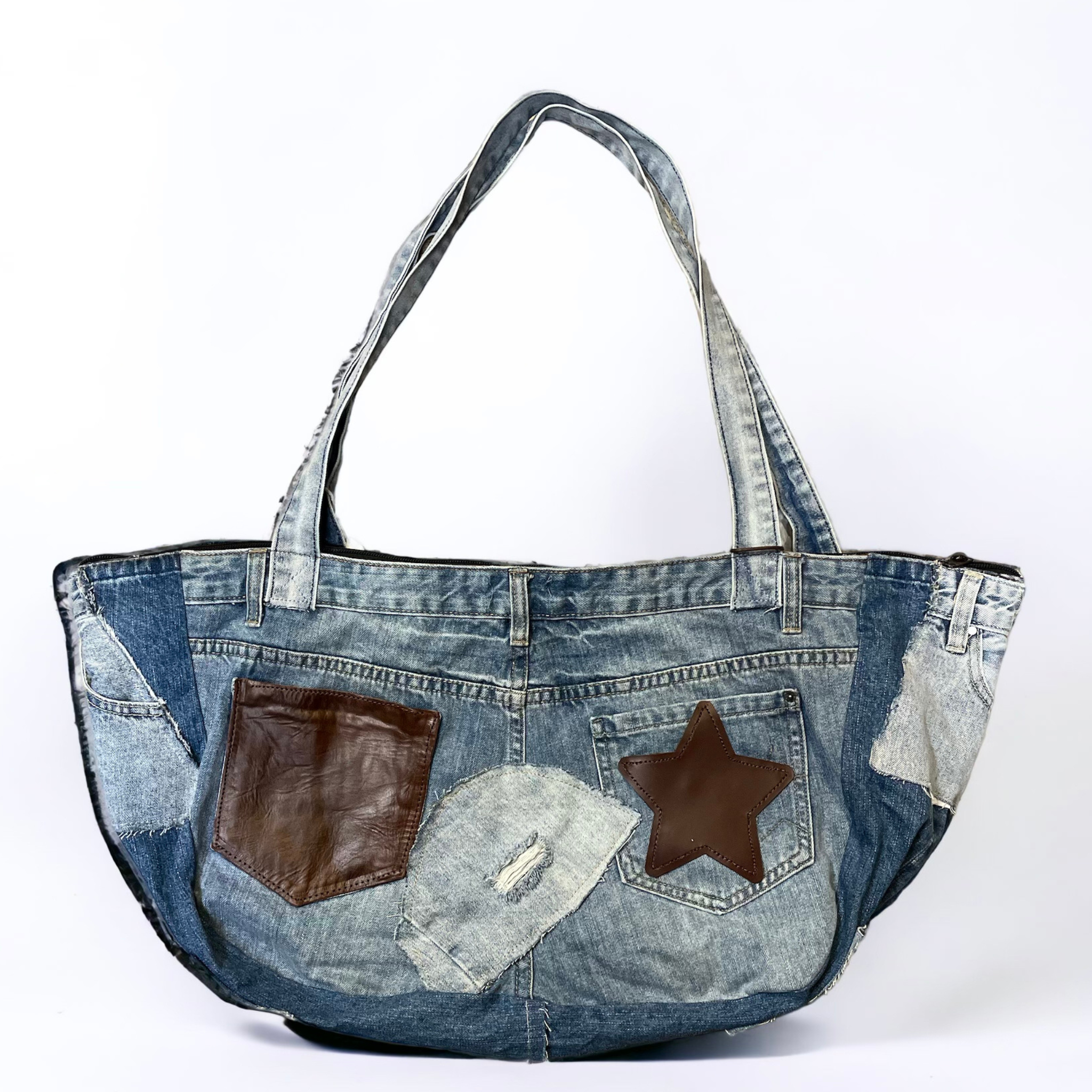 Patchwork Denim & Leather XL Tote