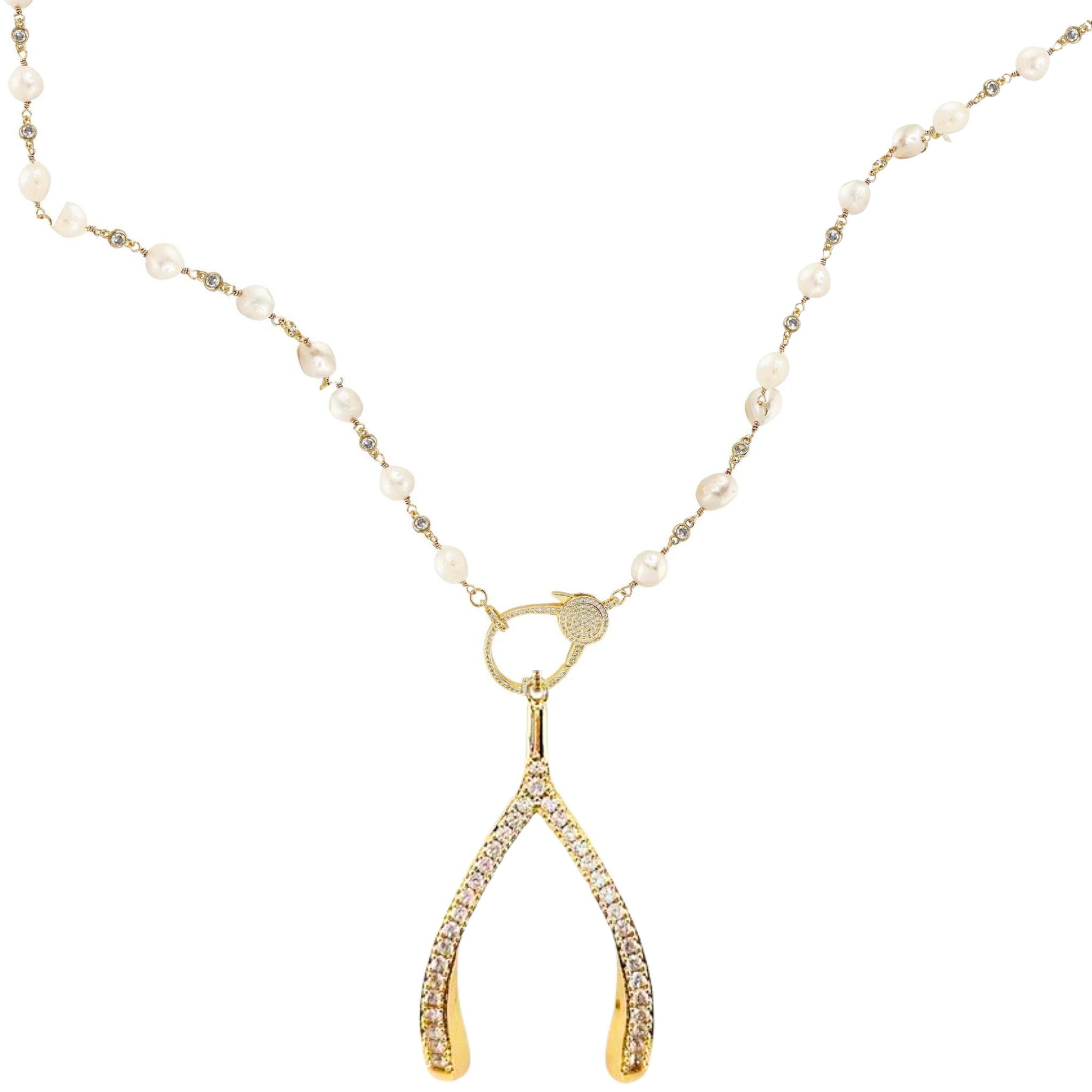 Pearl necklace with wishbone