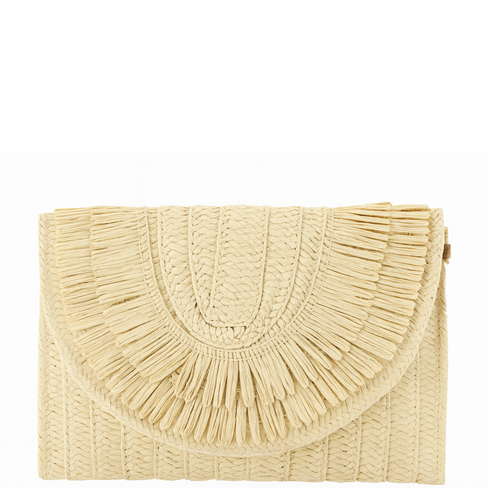 Ladies cross body straw clutch bag with woven texture, perfect for beach outings and casual summer events.