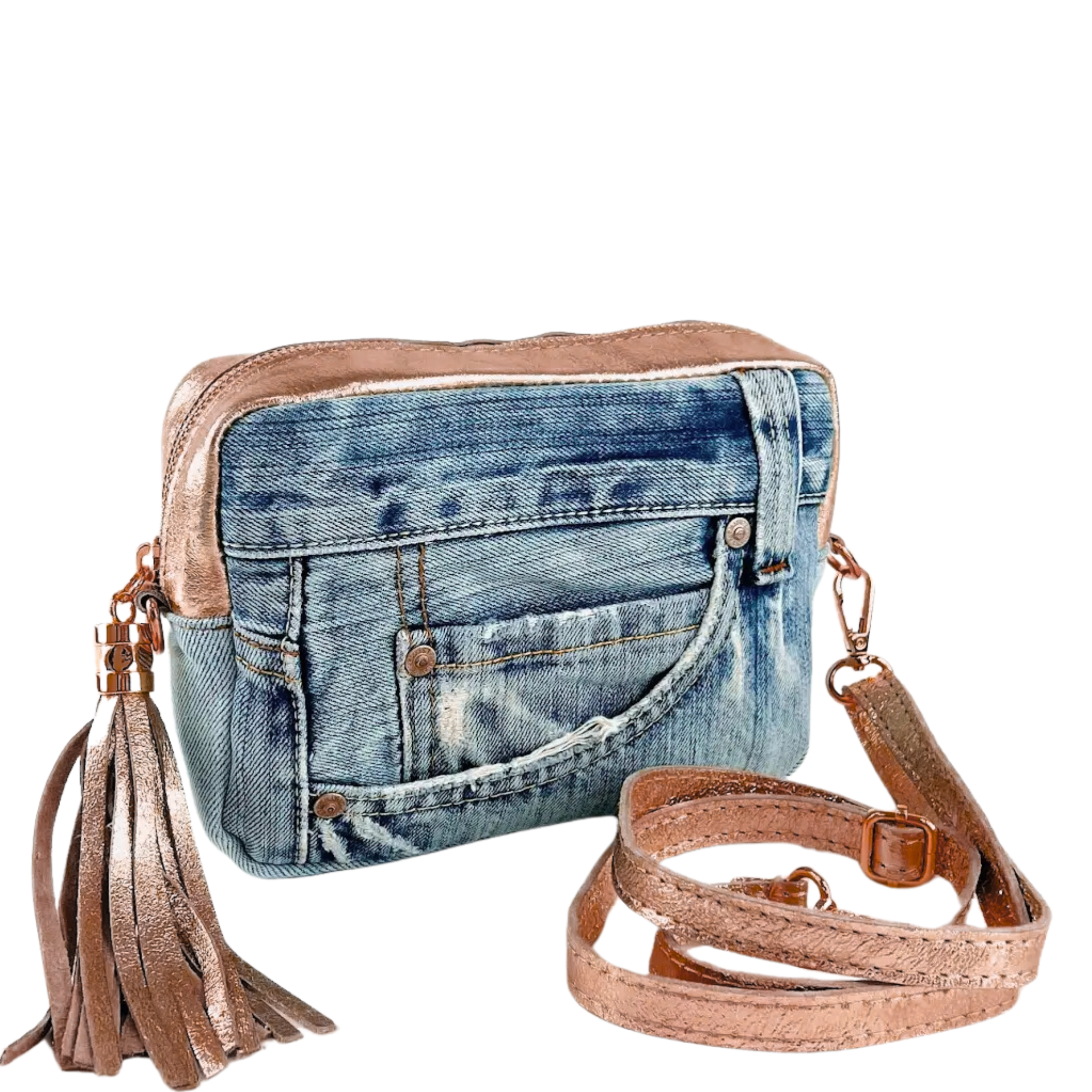 Paris Denim Leather Match Laminato Crossbody Bag