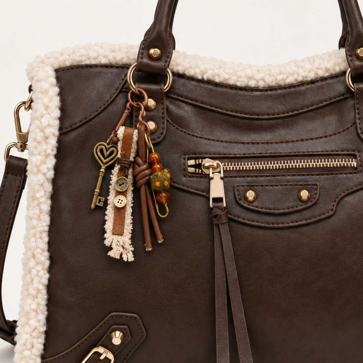 Vintage key braided cords keychain bag charm with rustic design, perfect for decorating bags or keys.