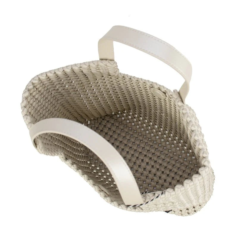 Prenelove Eston woven tote handbag with a handle, displayed on a white background showing its basket-style design.
