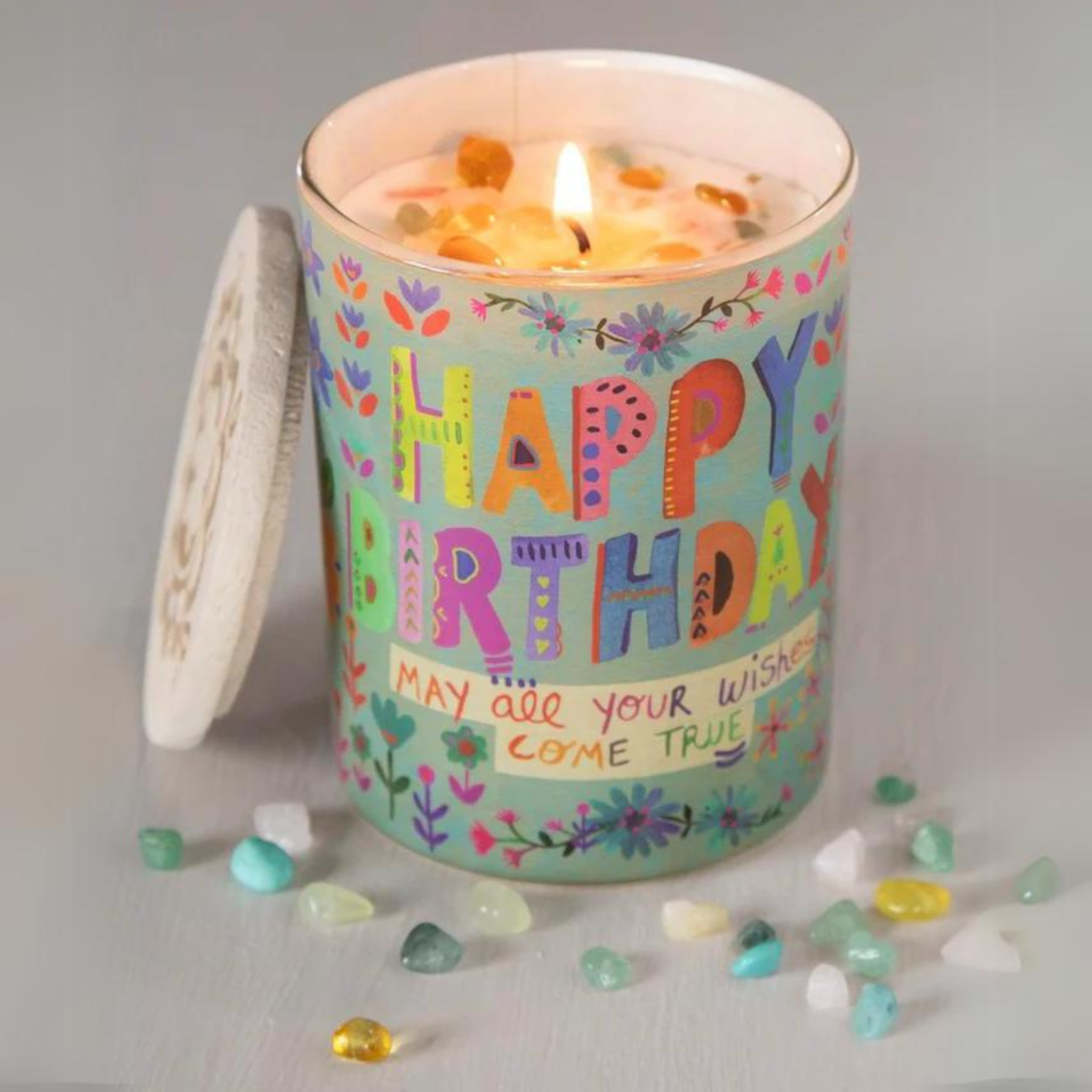 Gemstone Candle - Dusty Blue Happy Birthday