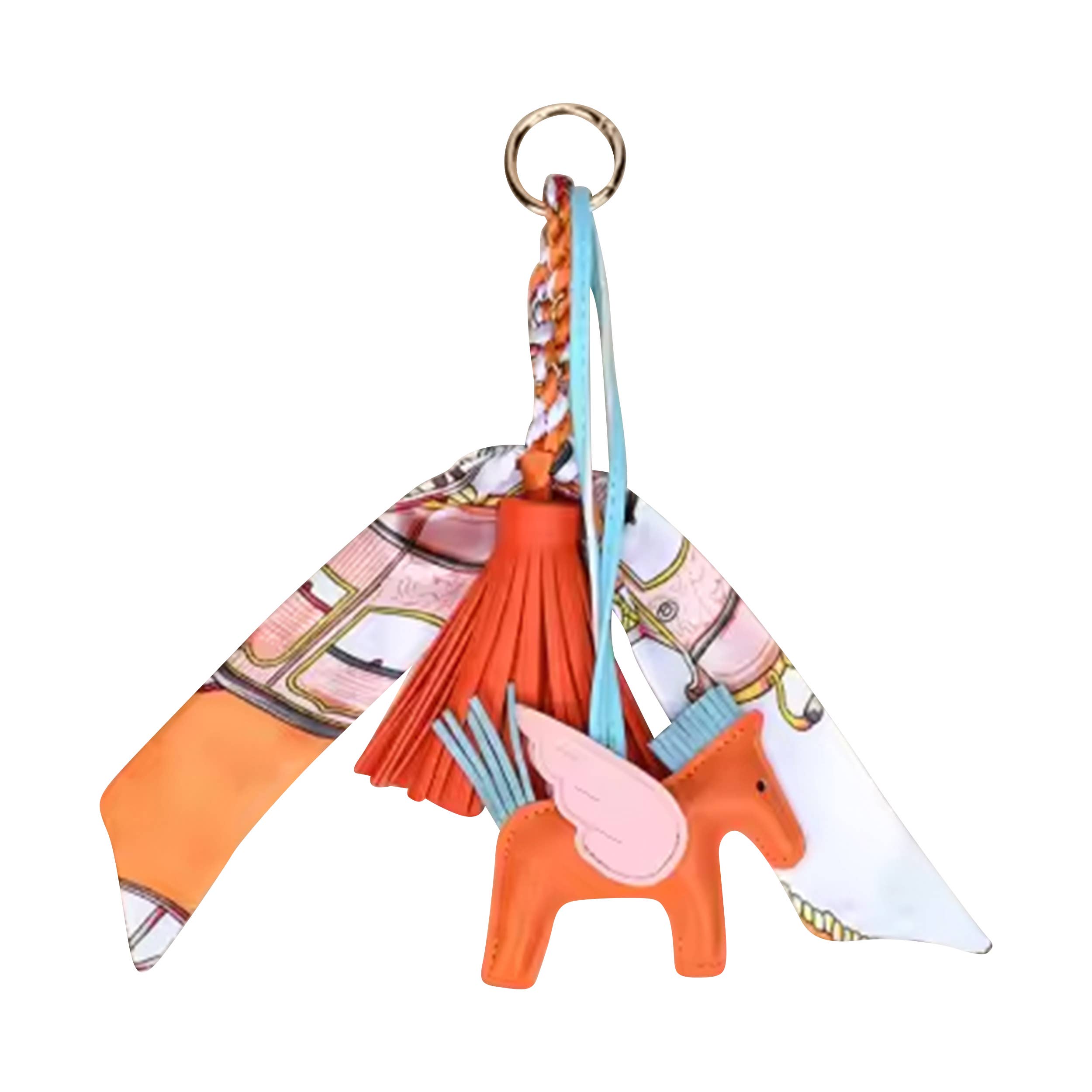 Malibu Sugar horse charm bag charm with a colorful scarf detail, hanging from a keyring on a plain background