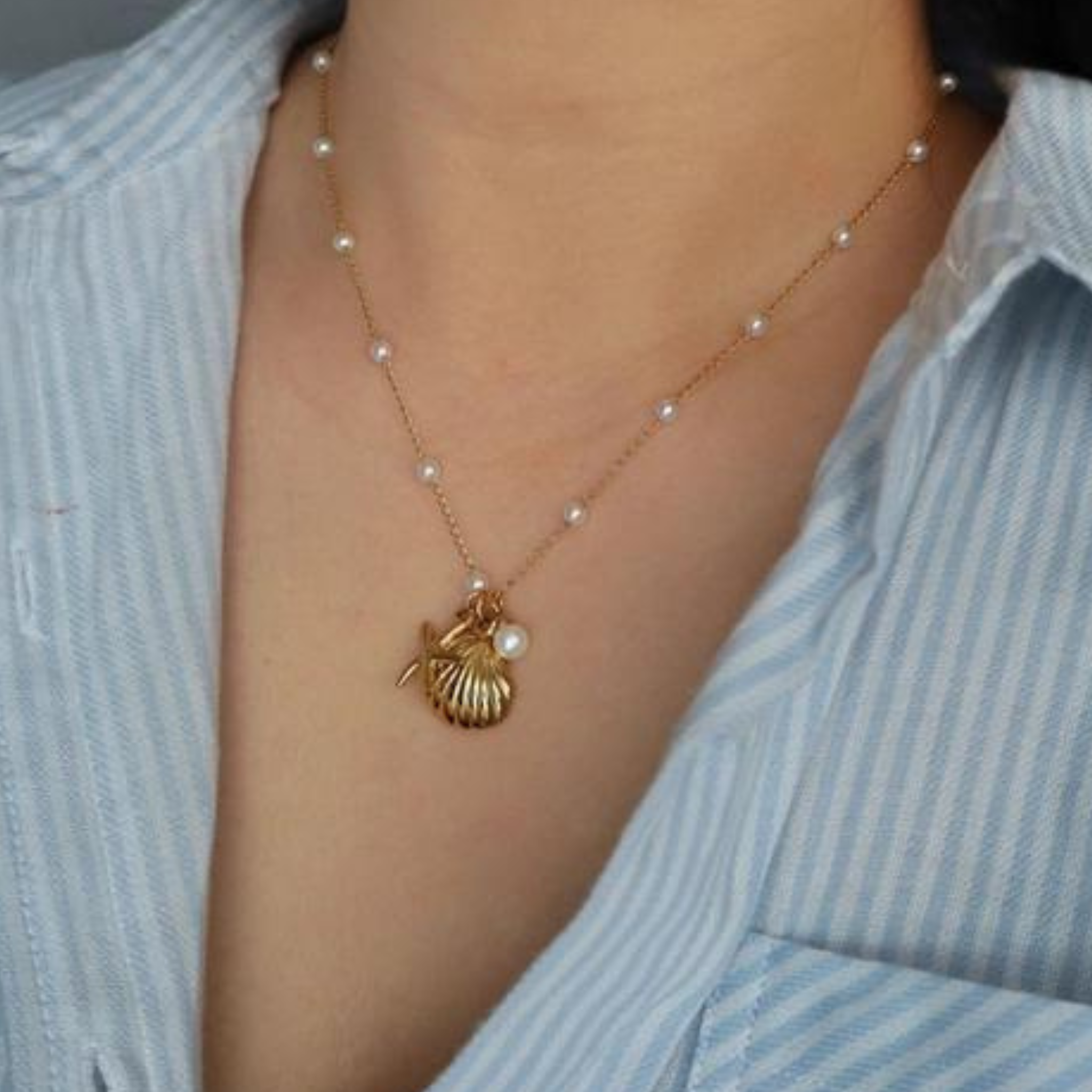 By the Shore Necklace | Shell and Star Pendant