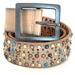 Tan Leather with Multi Colored Studs