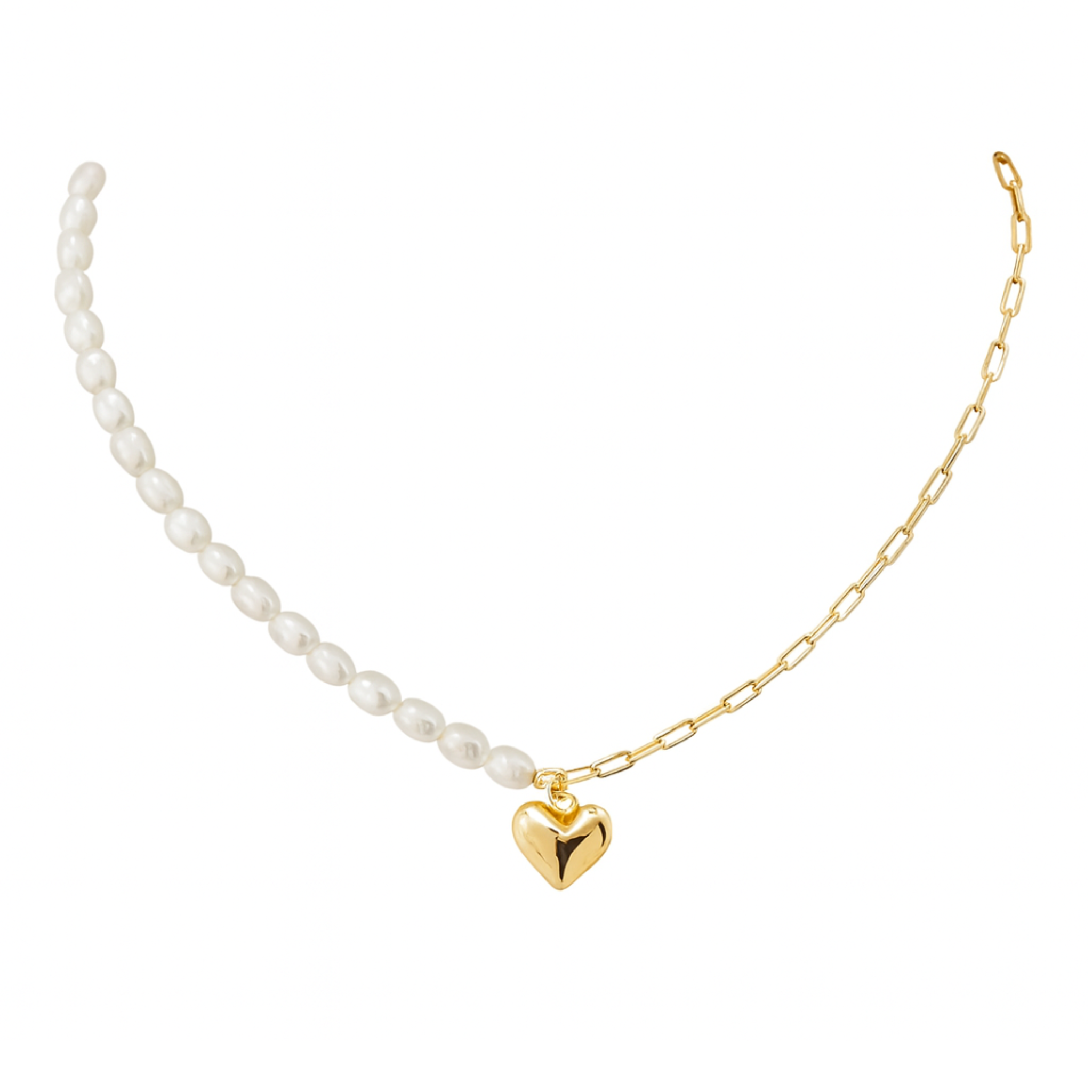 Half Pearl Half Chain Heart Necklace