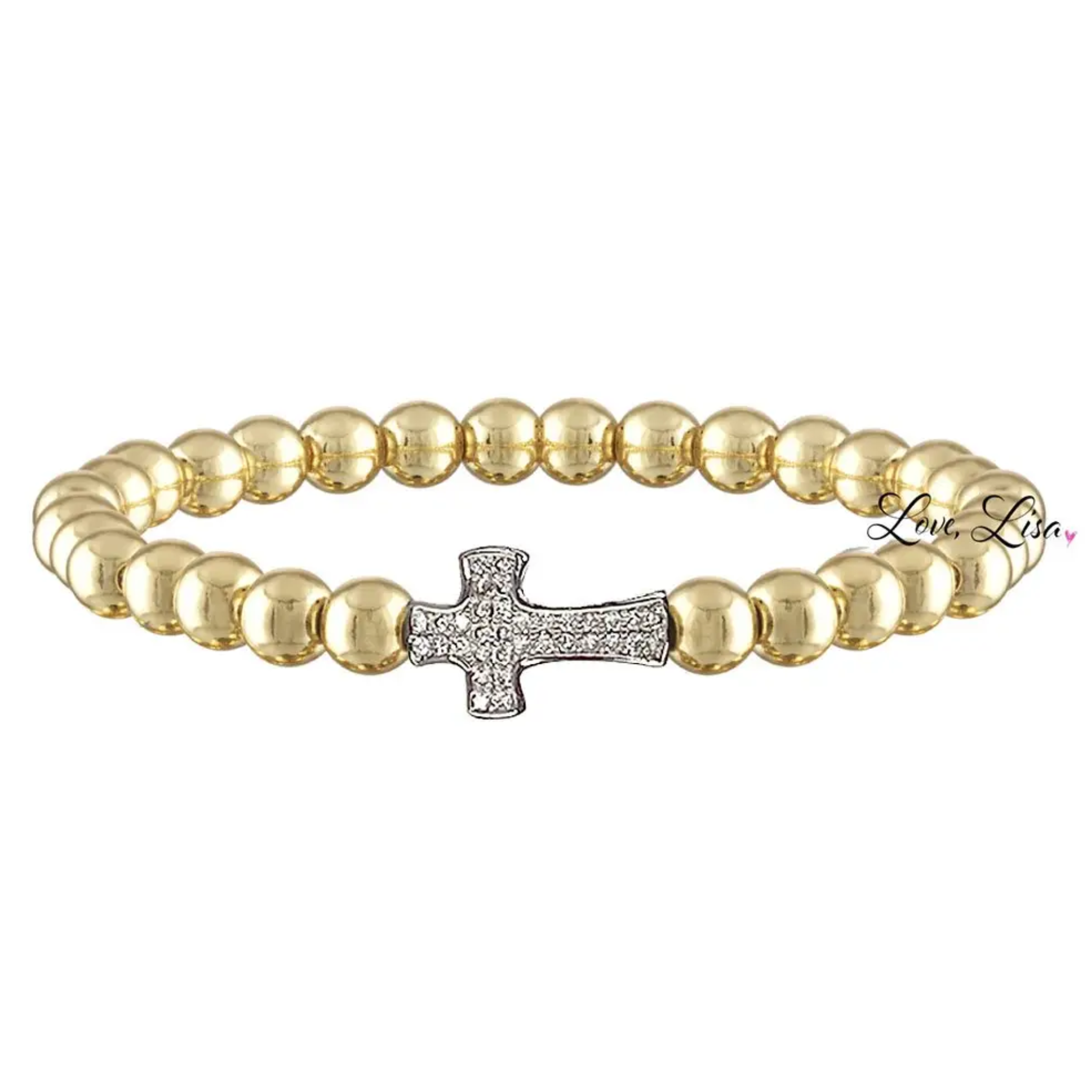 Christine Medium Beaded Cz Cross Bracelet