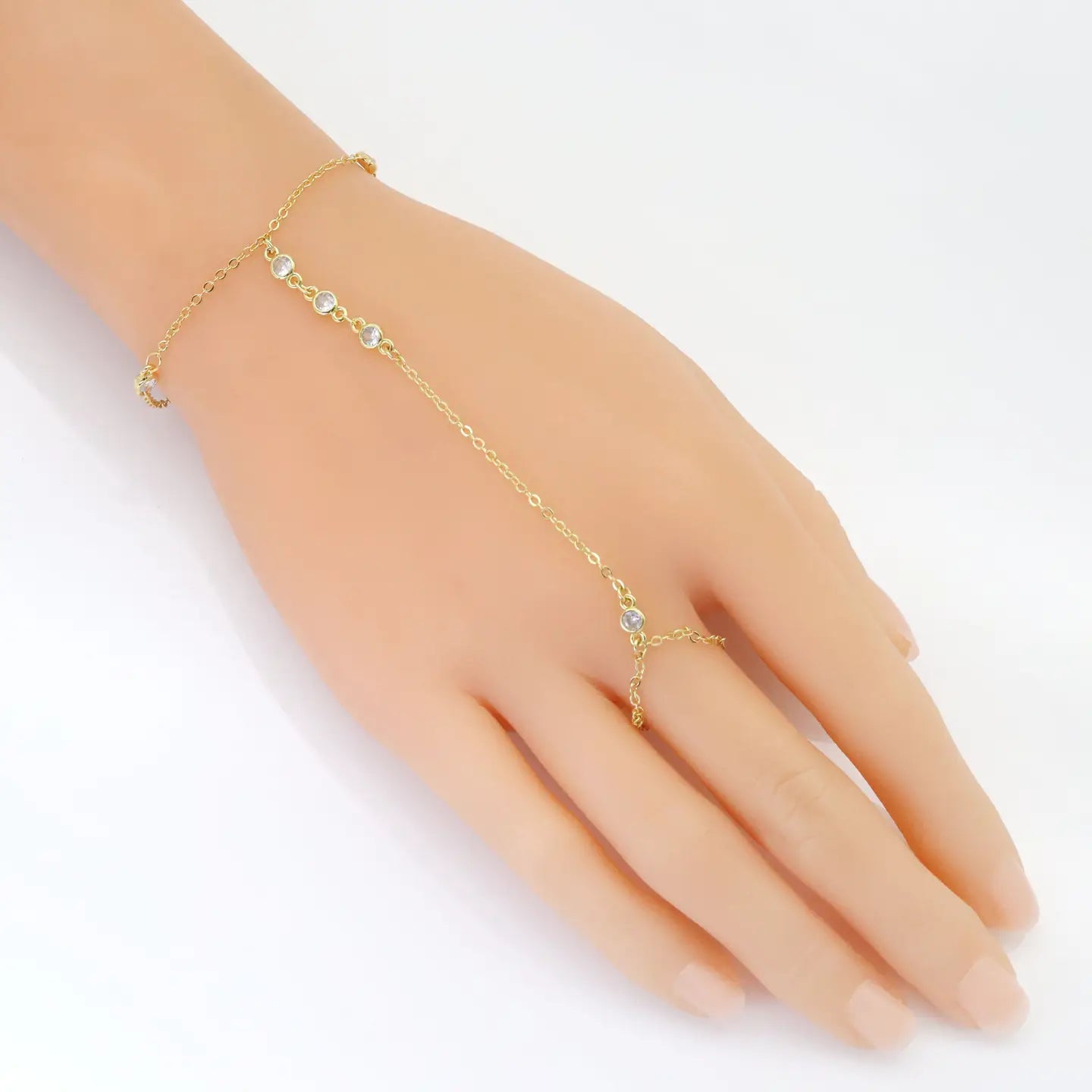 Gold/Silver CZ Link Chain Hand Bracelet