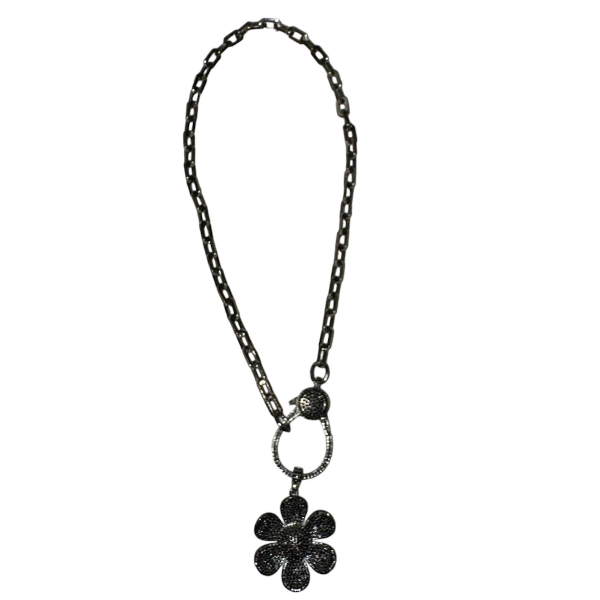 Pave 3d flower necklace