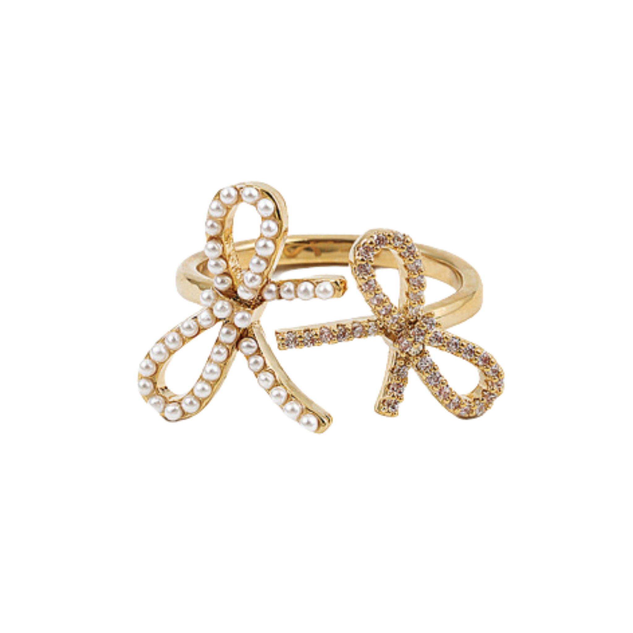 Double Bow Pearl & CZ Ring