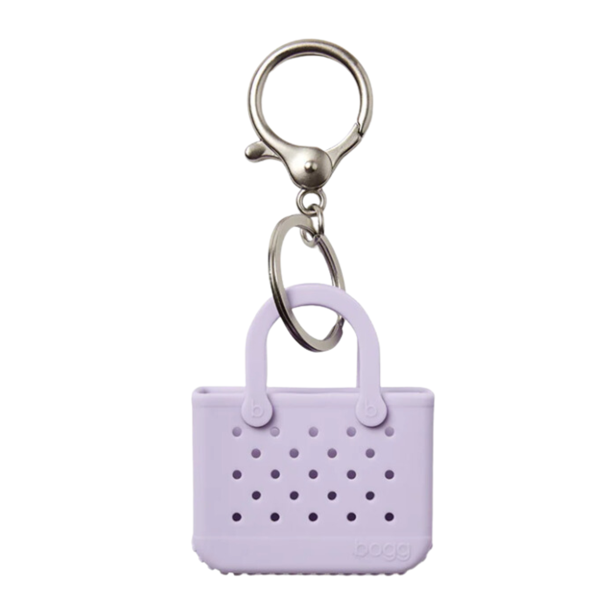 Small BOGG BAGS Tiny Tote key chain with breakfast and lunch design, featuring colorful food illustrations on a compact accessory.