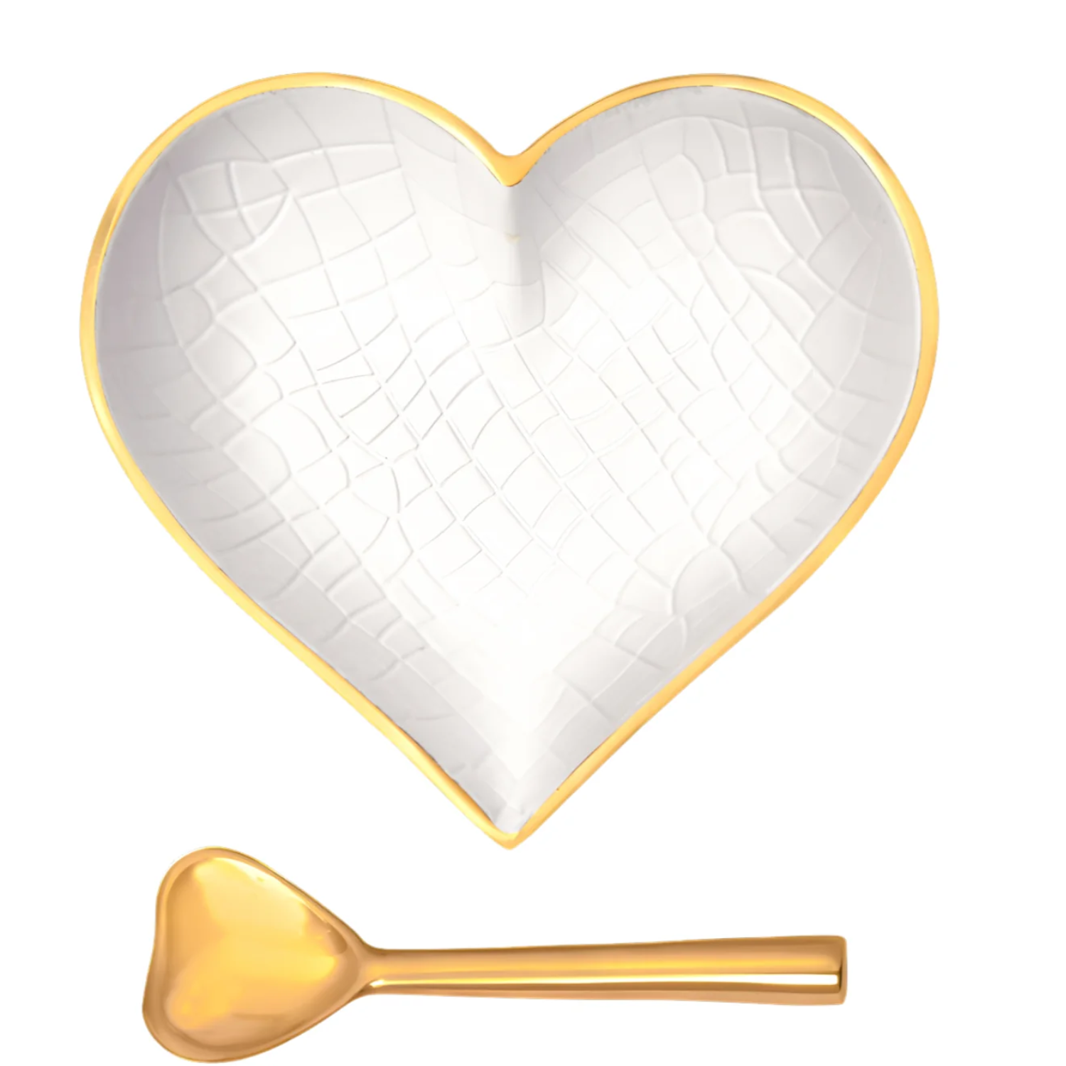Happy Gold Croco Heart with Spoon by Inspired Generations, showcasing a decorative heart-shaped giftware piece.
