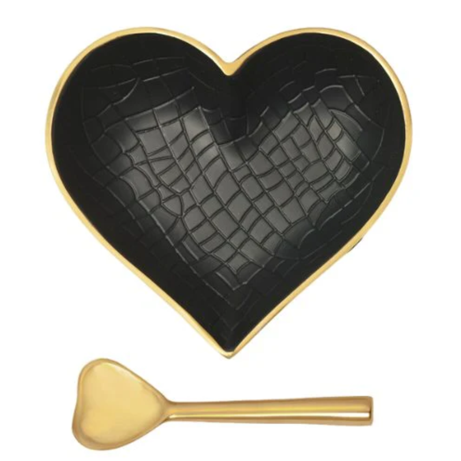 Happy Gold Croco Heart giftware with a spoon, featuring a textured crocodile pattern and elegant heart shape.