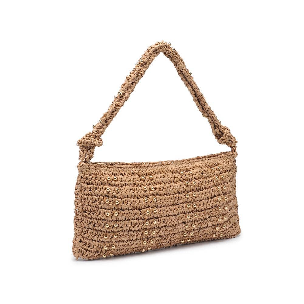 Clarissa seasonal straw shoulder bag by Urban Expressions, featuring a woven design and adjustable strap.