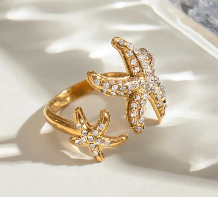 Ariel-Starfish Wrap Around Stainless Steel Open CZ Ring