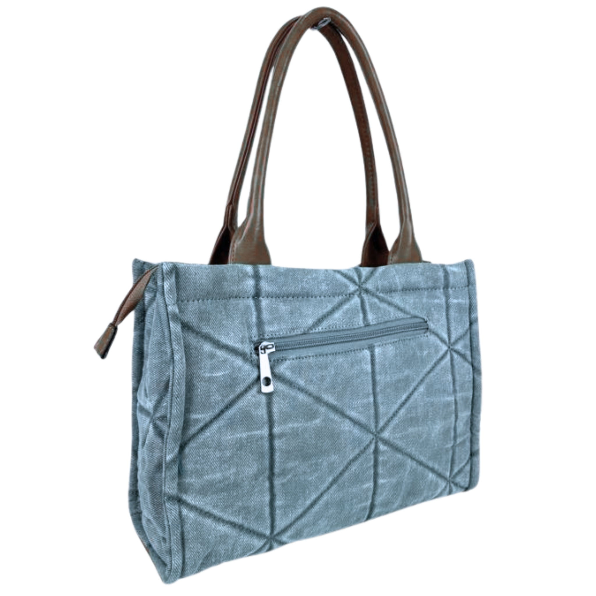 Quilted Canvas Bag with Long Handles and Back Pocket