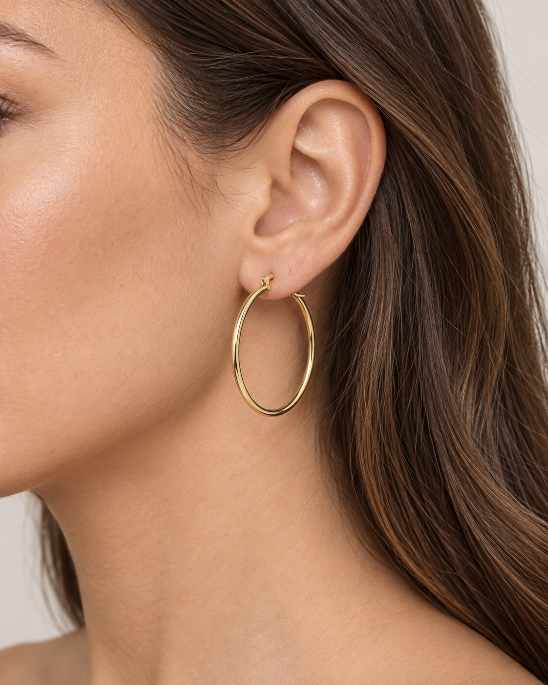 Gold hoop earrings, 40mm size, from Private Label, featuring classic round design with a polished finish.