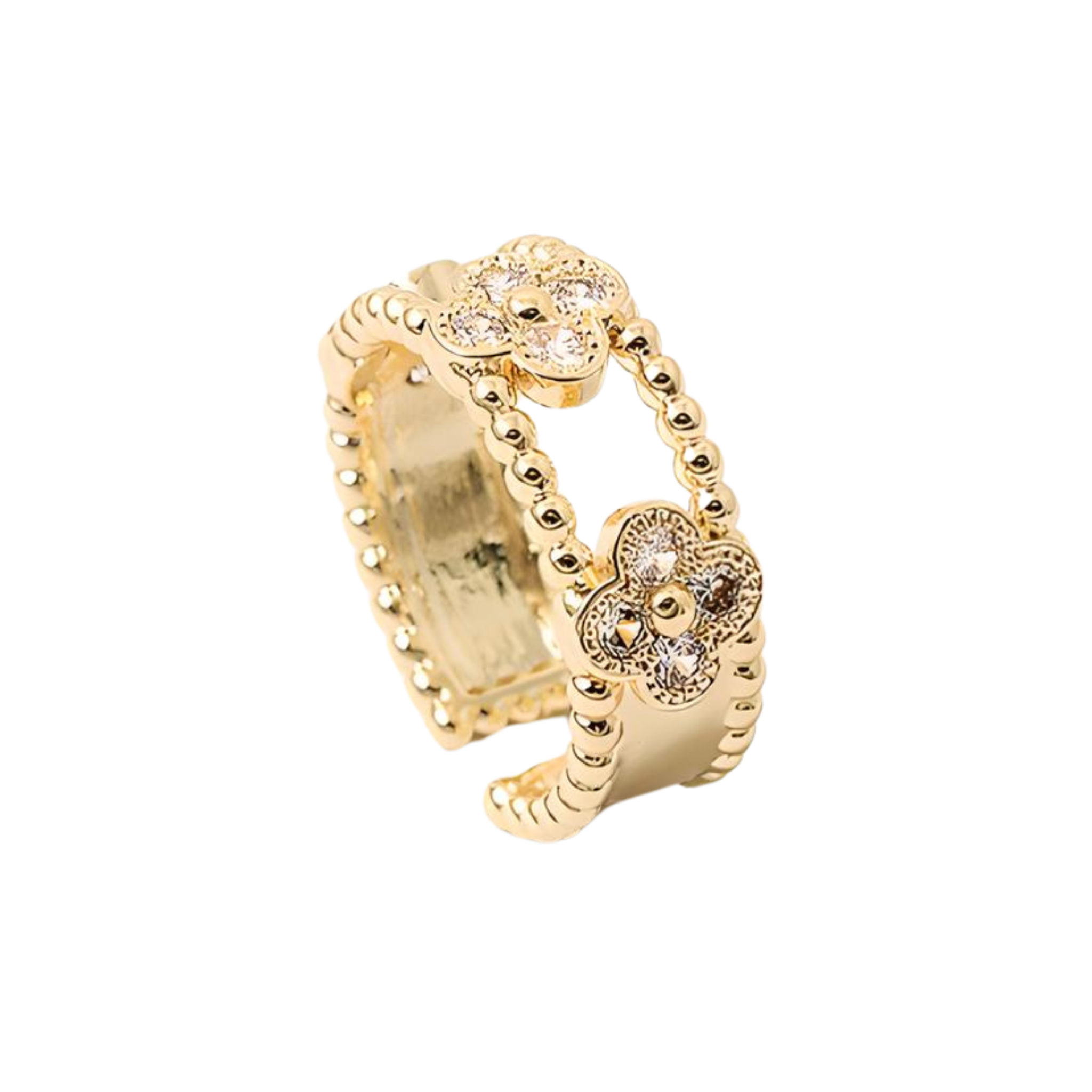 CZ Clover Brushed Gold Chunky Ring