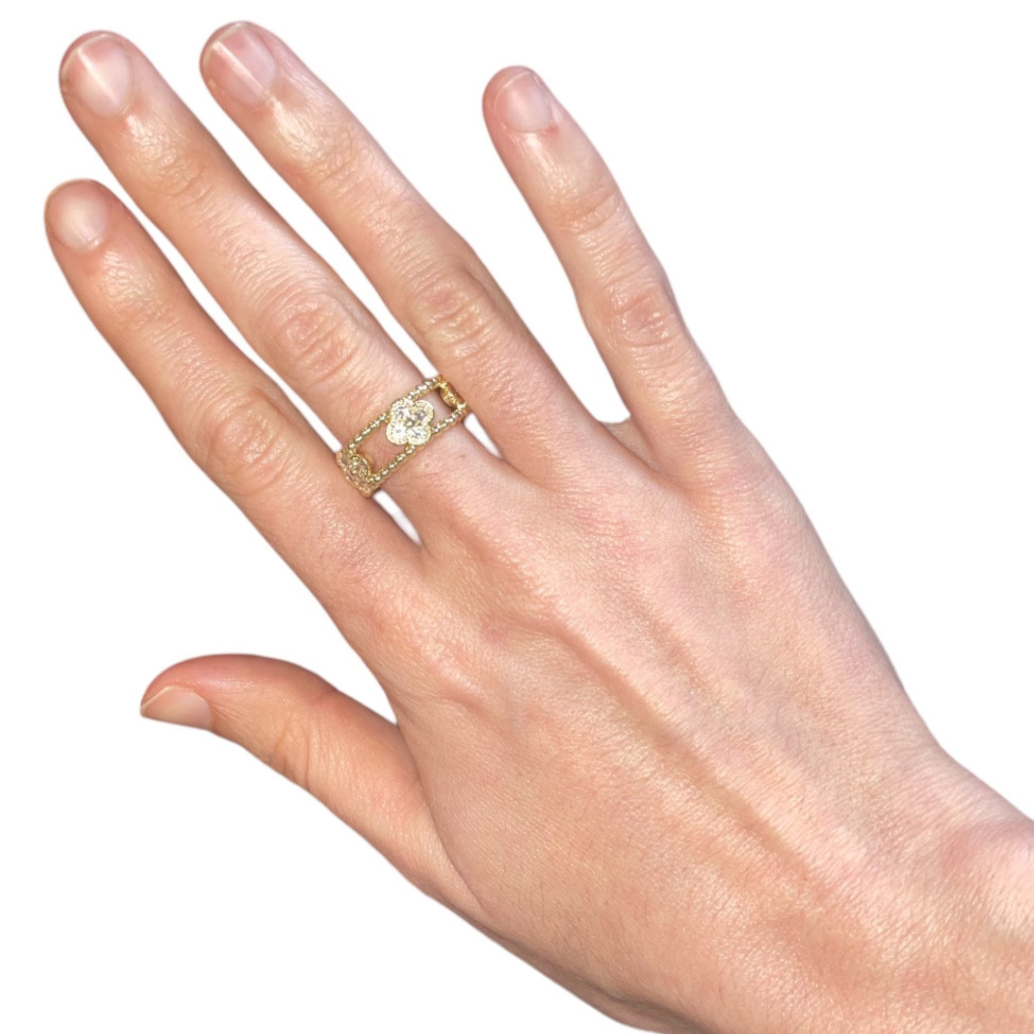 CZ Clover Brushed Gold Chunky Ring