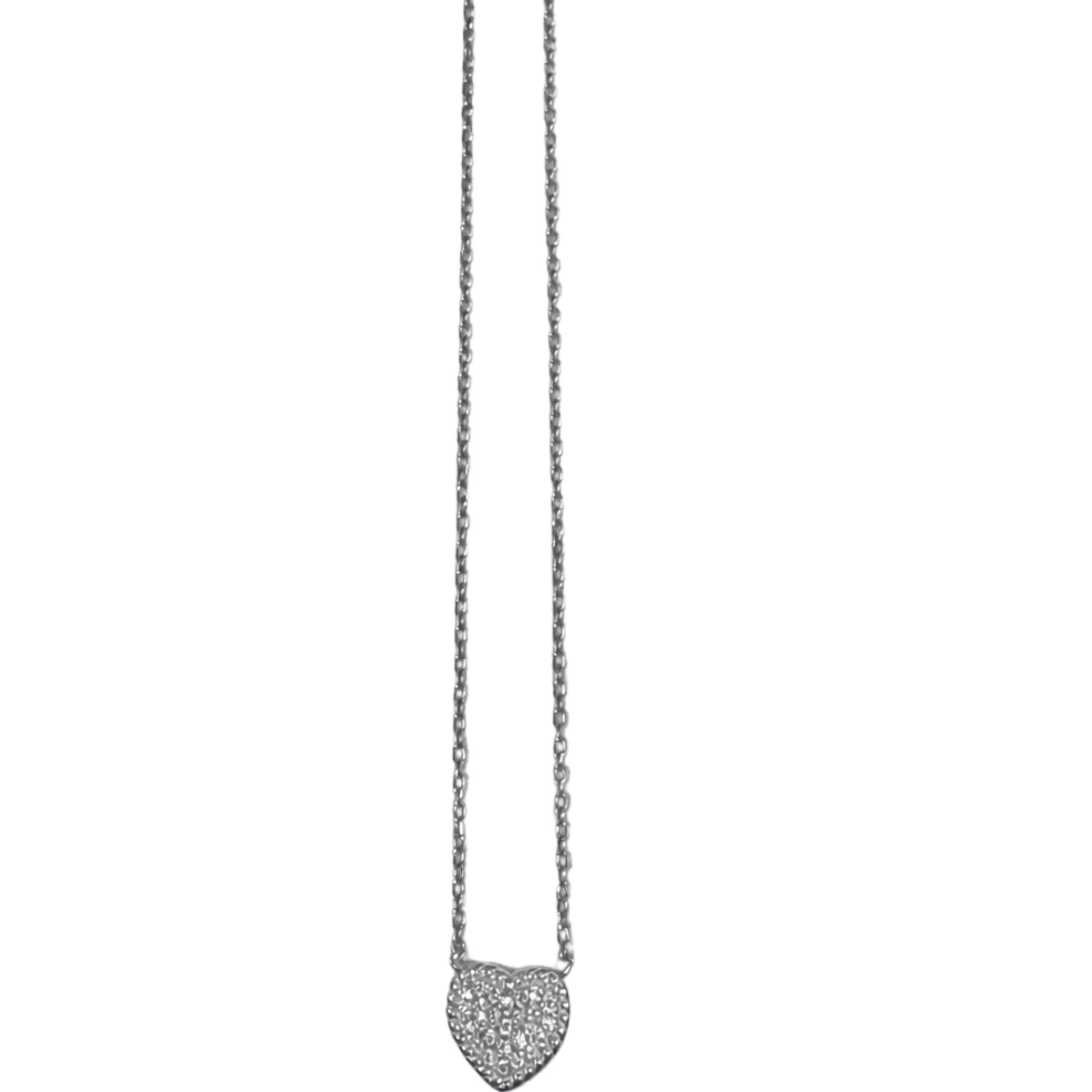 Silver love is all around necklace with a heart and bow charm, featuring a delicate chain and intricate pendant design.