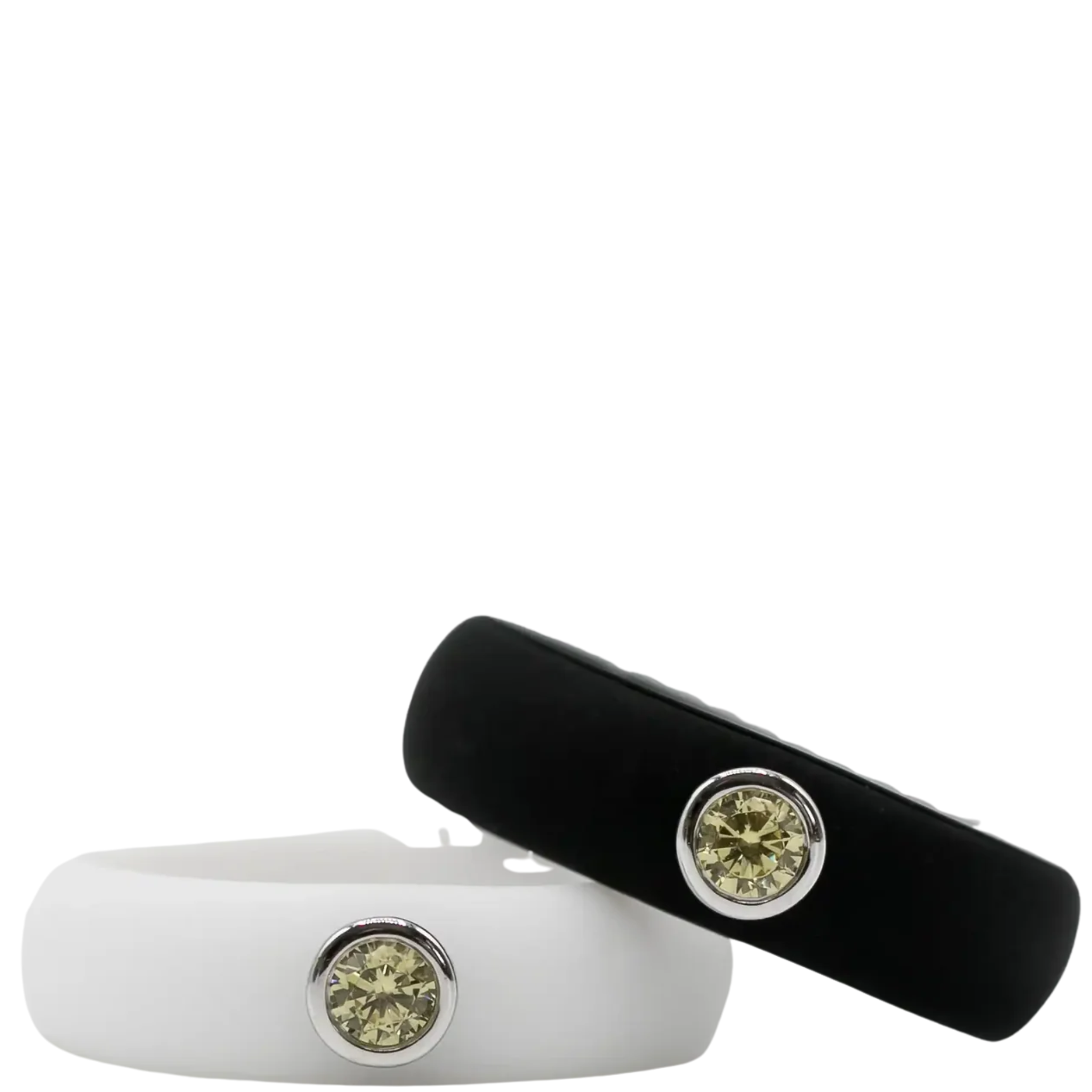 Yellow cubic zirconia silicone ring by Gemslique, showcasing a vibrant color and smooth, flexible design.