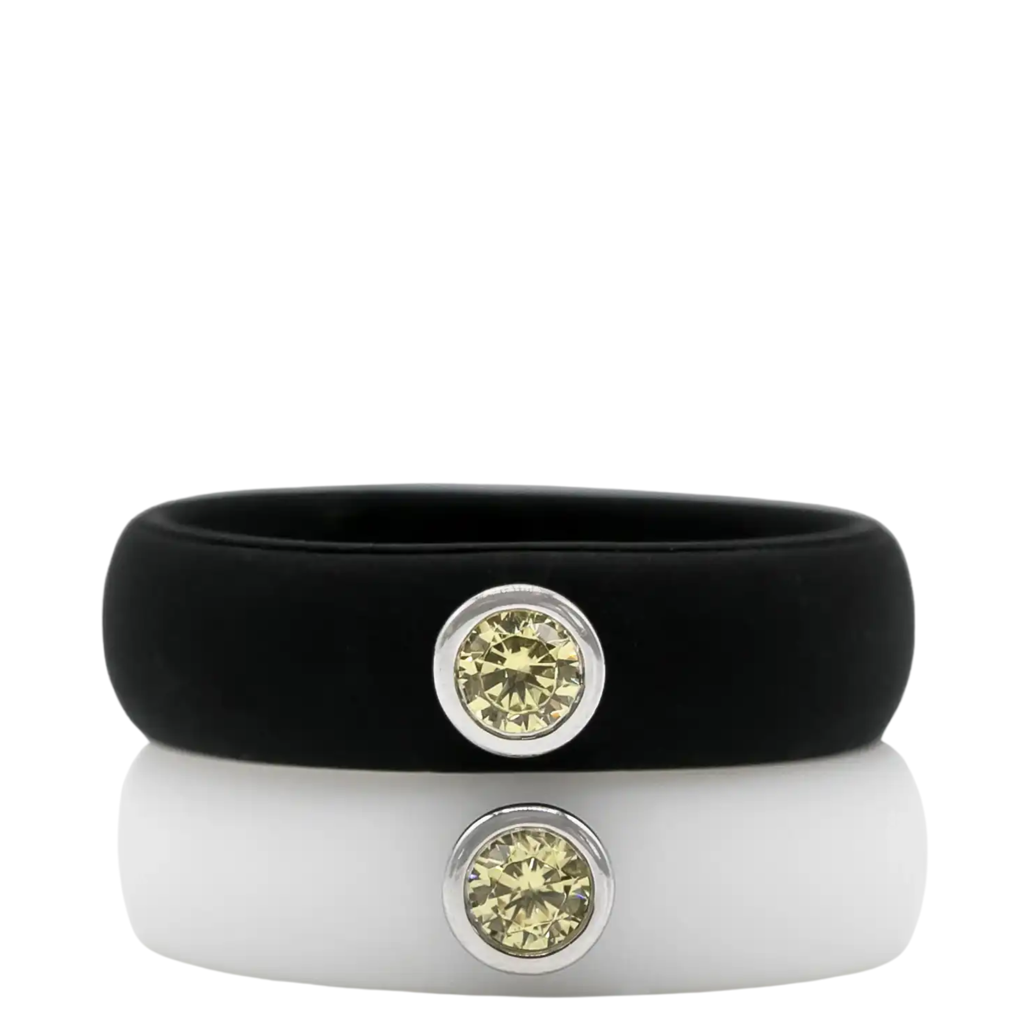 Yellow cubic zirconia silicone ring by Gemslique, showcasing a vibrant color and modern design.