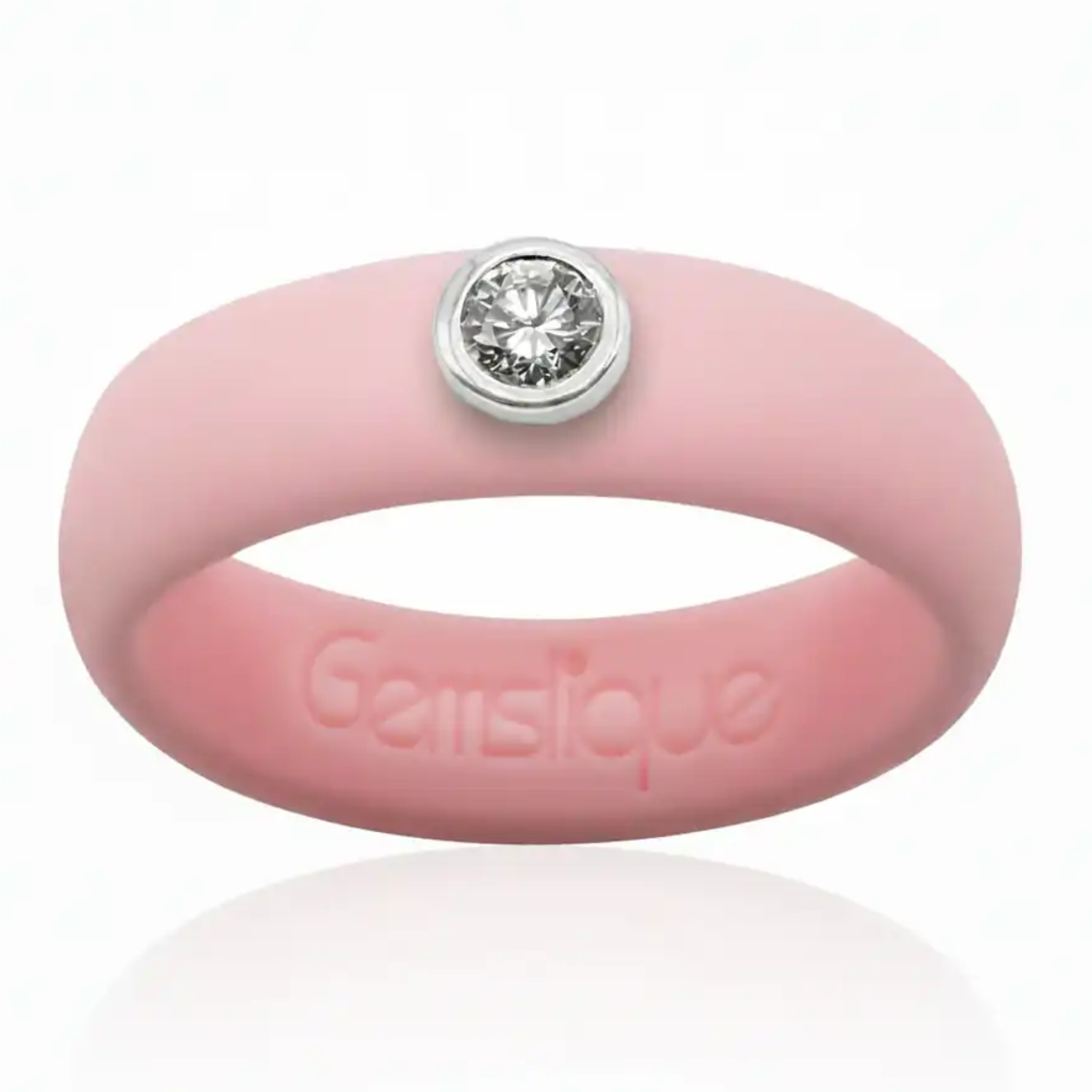 Pink silicone ring with a coquette heart and bow charm, designed by Gemslique for stylish jewelry accessories.