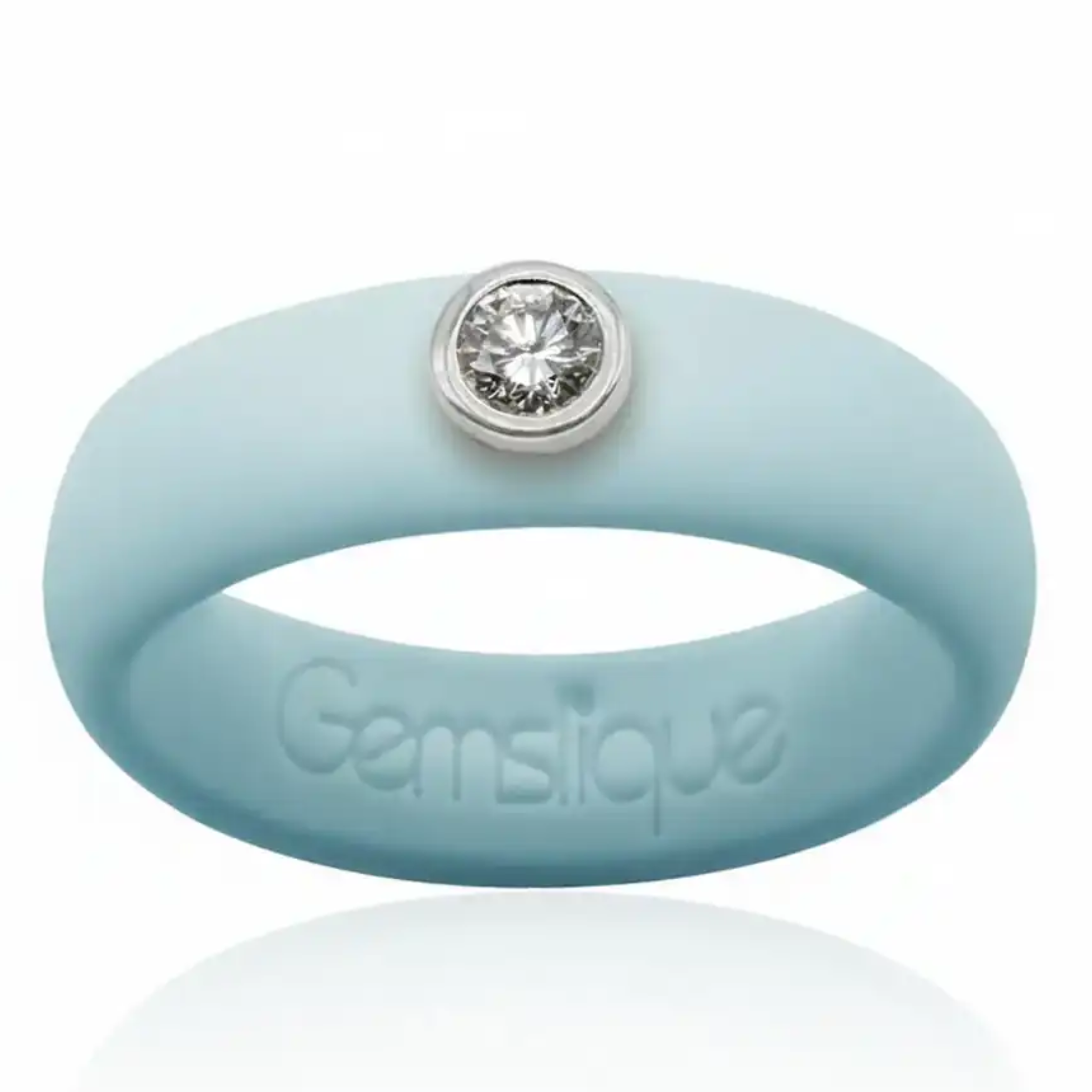 Powder blue silicone ring by Gemslique, showcasing a smooth, flexible design perfect for everyday wear.