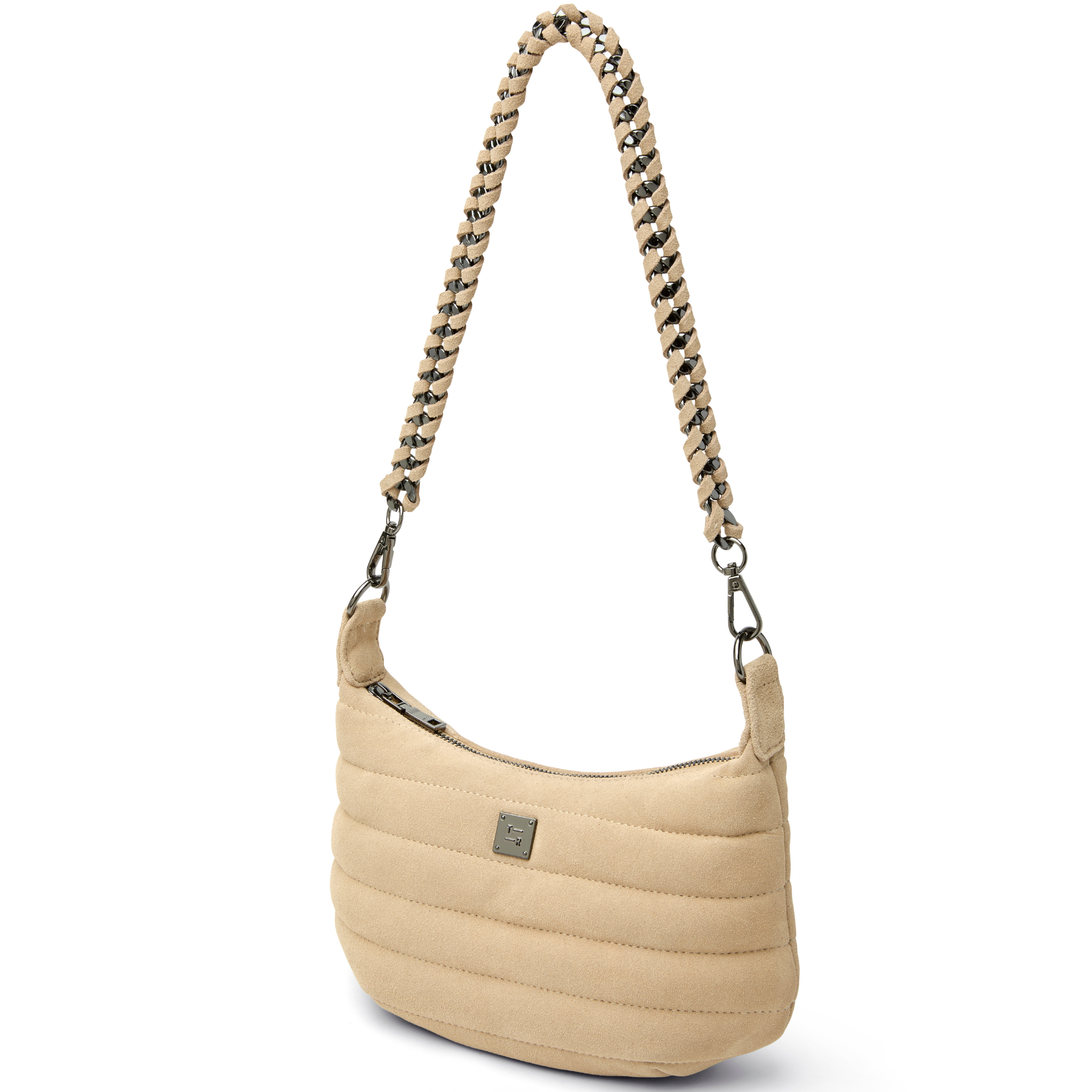 Think Royln Mini Moon handbag featuring a stylish coquette heart and bow bag charm in a chic design.