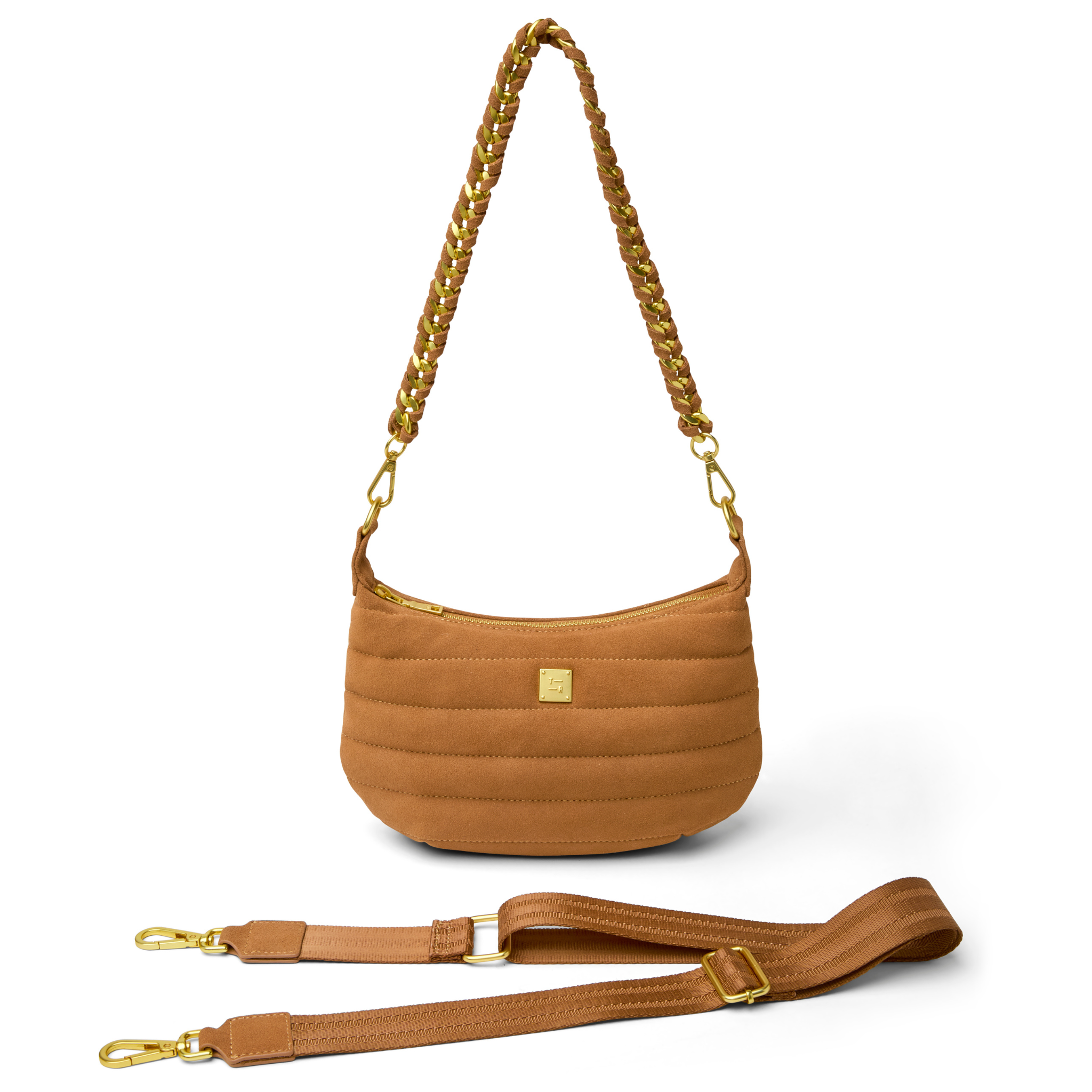 Think Royln Mini Moon handbag with coquette heart and bow charm, showcasing a stylish and playful design.