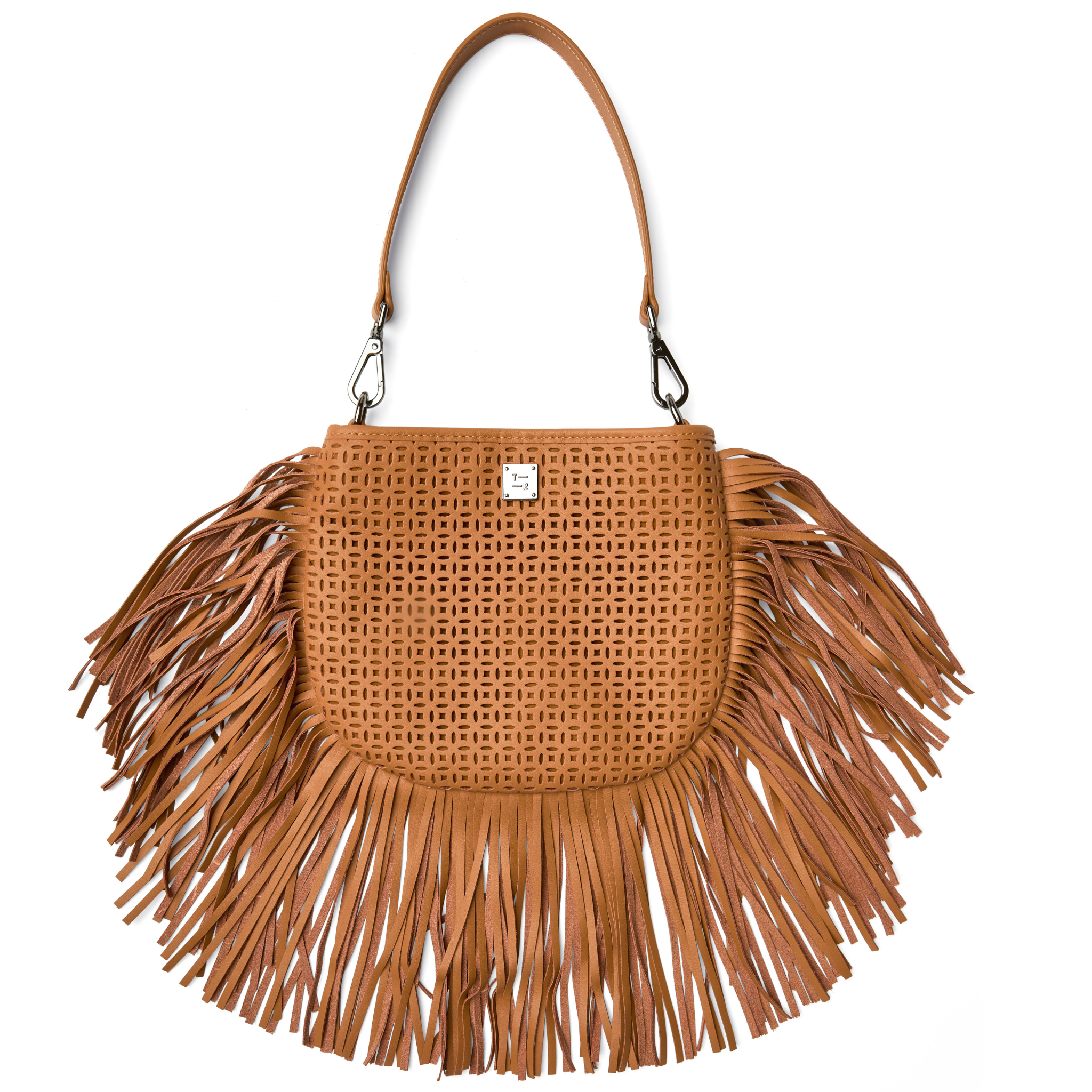 Leather Free Spirit Fringe Saddle Bag by Think Royln with coquette heart and bow bag charm, stylish and functional for everyday use.
