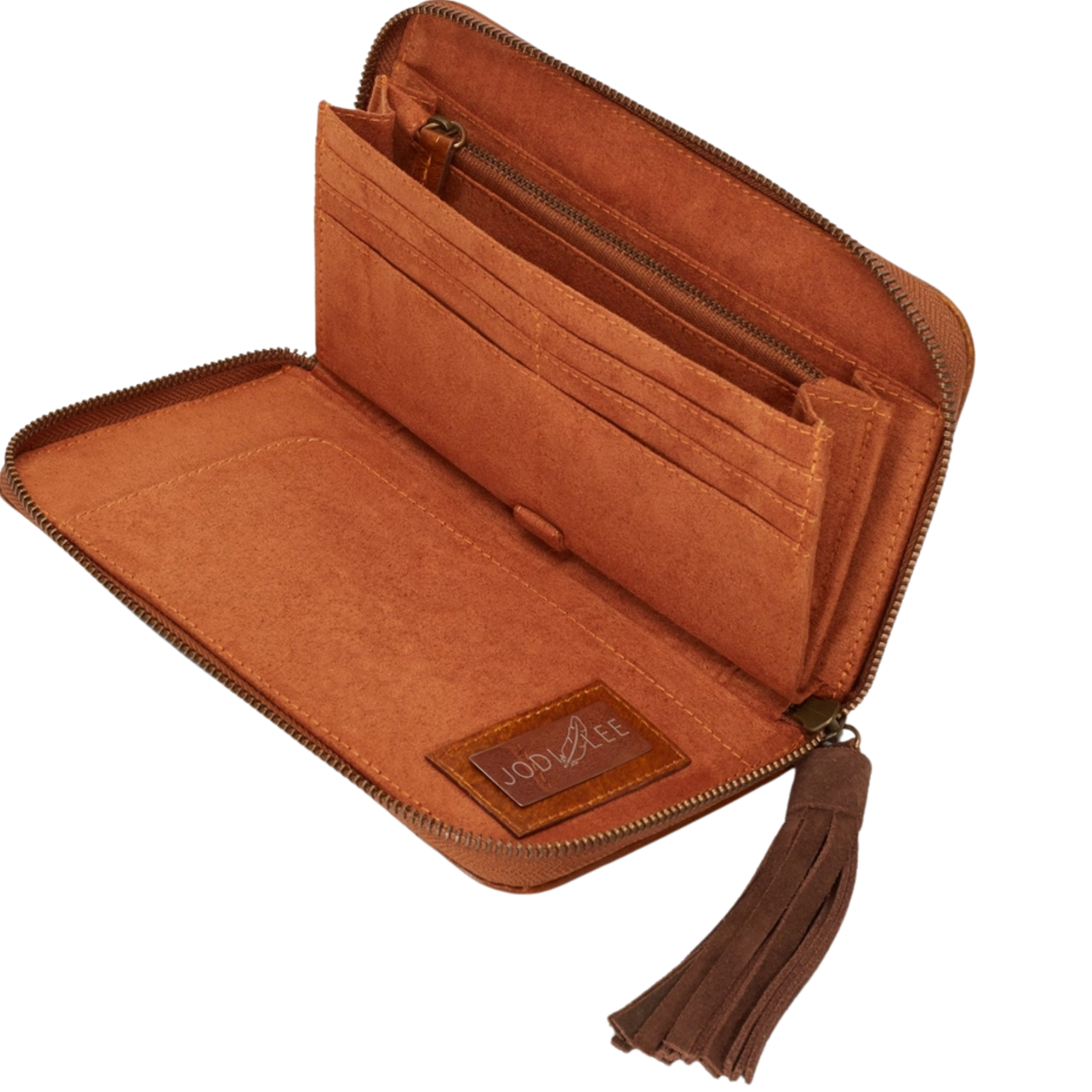 Medium brown Hiawatha wallet with a classic antique finish, featuring a sleek design and multiple card slots.