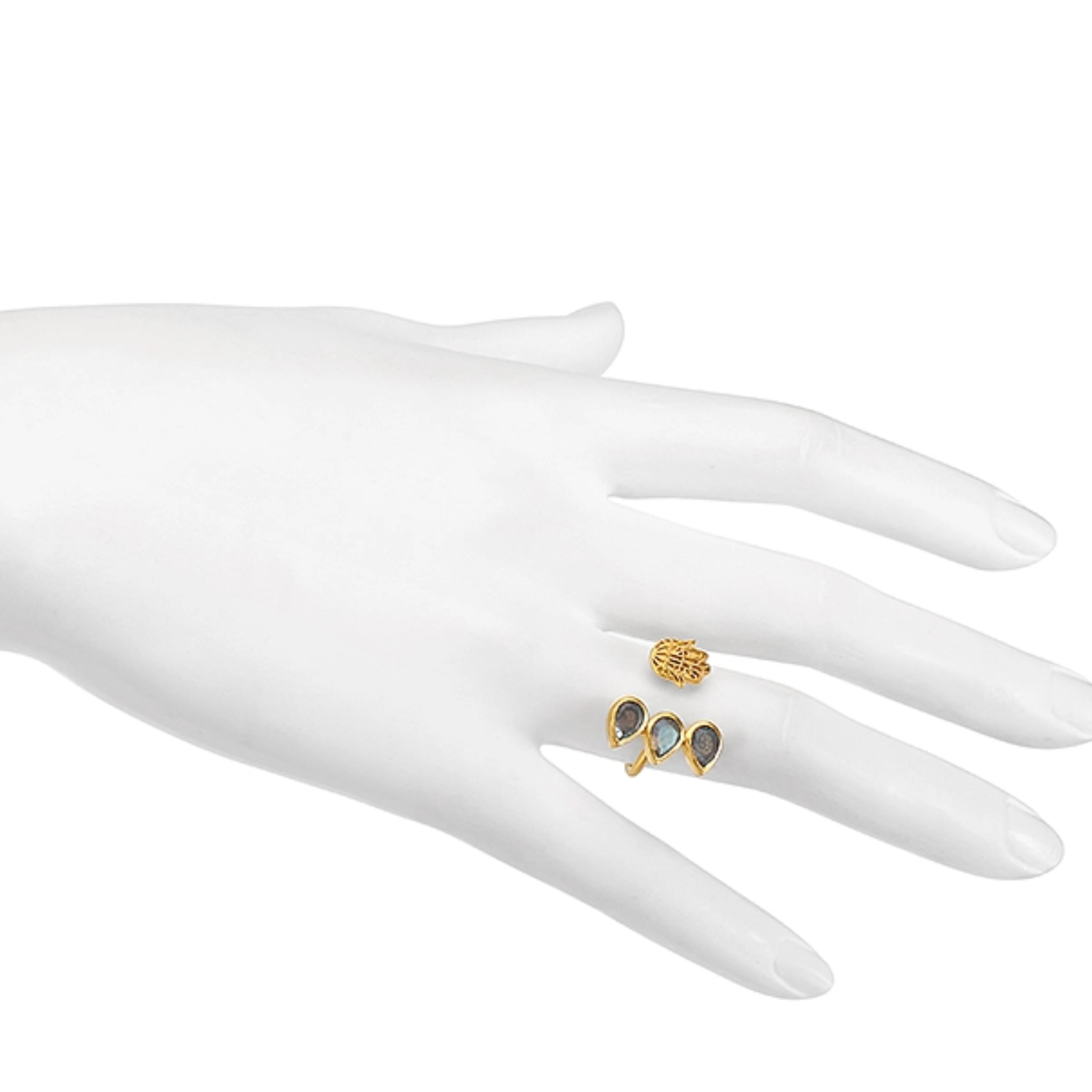 Labradorite Gold Hamsa Adjustable Ring