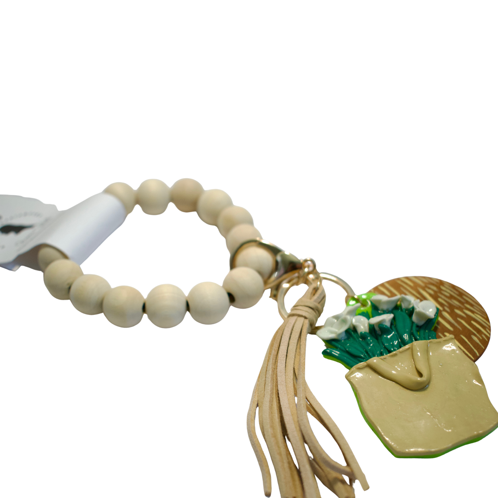 Hand painted ceramic key chain featuring a coquette heart and bow design by Gianna Valente x Lets Bag It.