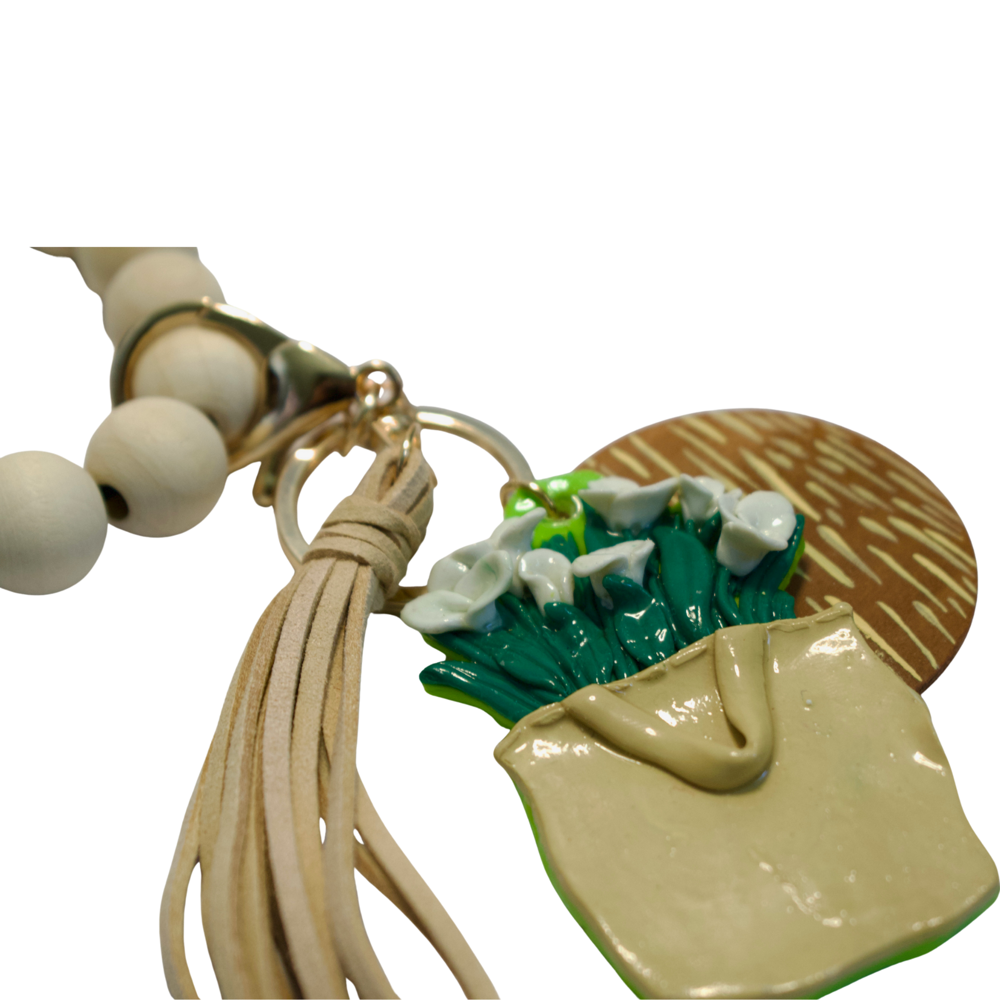 Hand painted ceramic key chain featuring a coquette heart and bow design from Gianna Valente x Lets Bag It collection.
