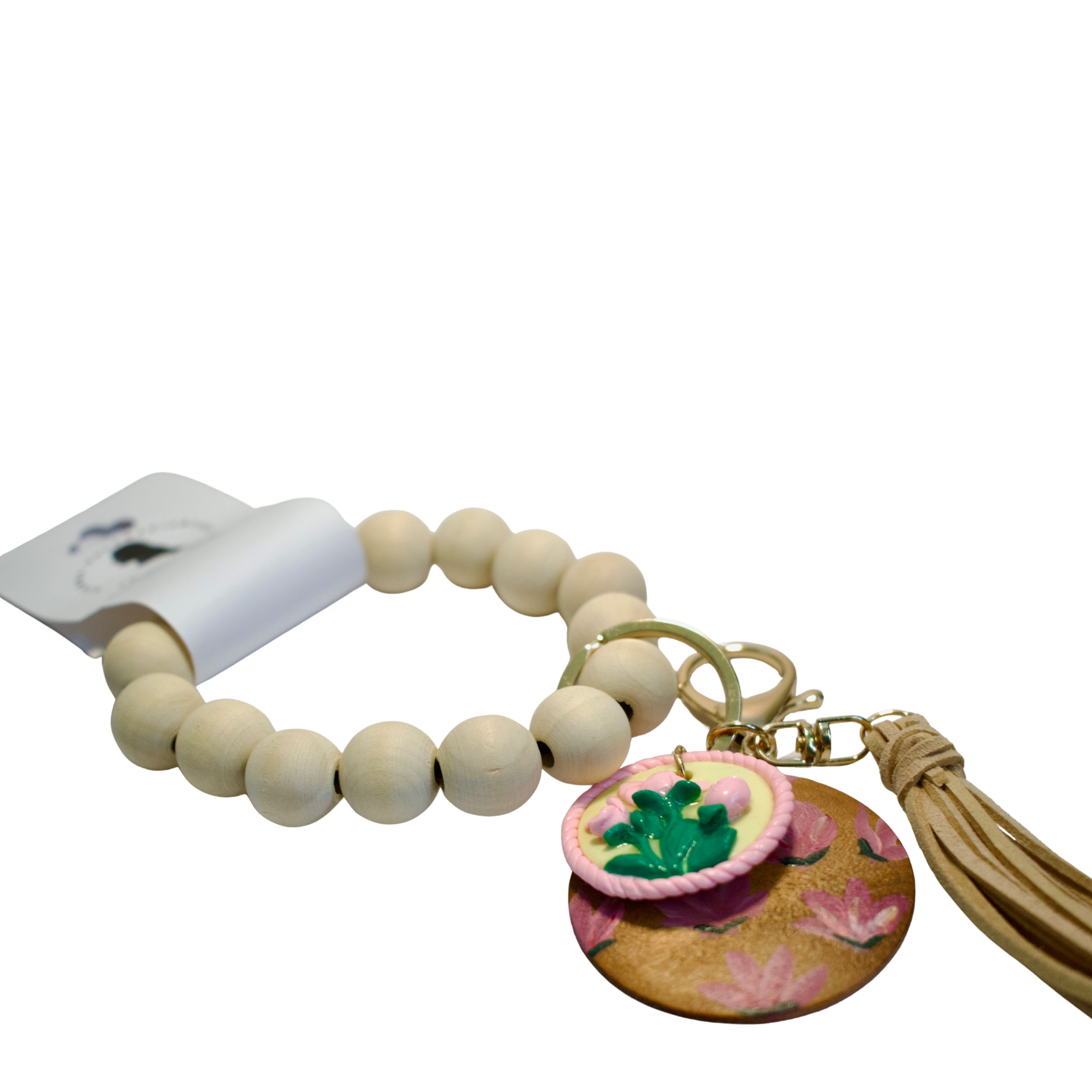 Hand painted ceramic key chain featuring a coquette heart and bow design by Gianna Valente for Lets Bag It.