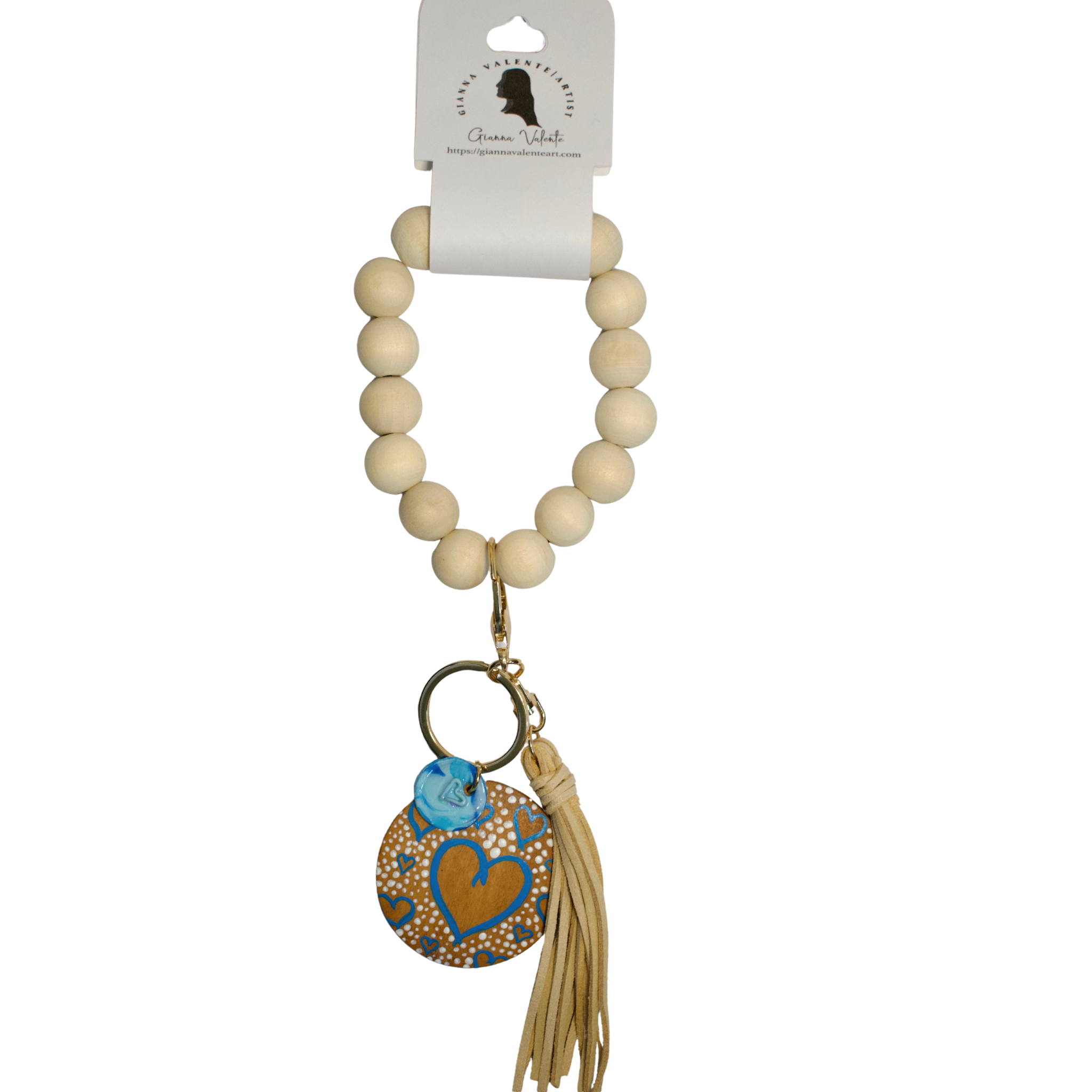 Hand painted ceramic wristlet key chain featuring a coquette heart and bow design by Gianna Valente x Lets Bag It.