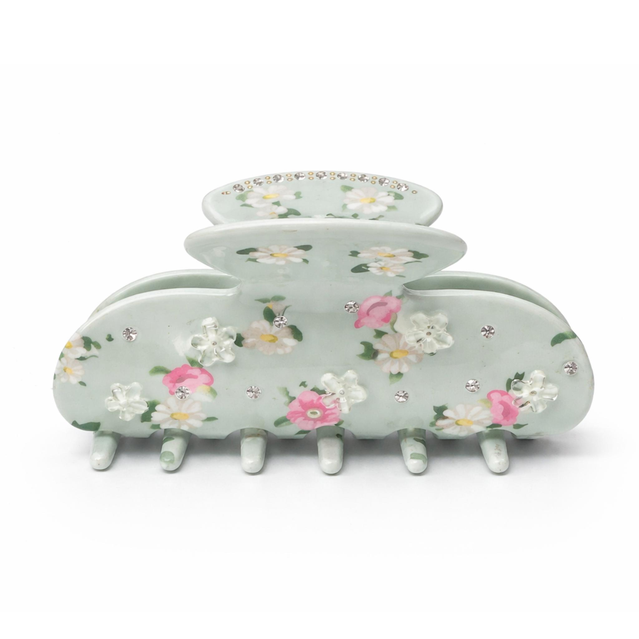 Private label Garden Party hair clip with heart and bow charms, decorative accessory for hair styling and outdoor events.