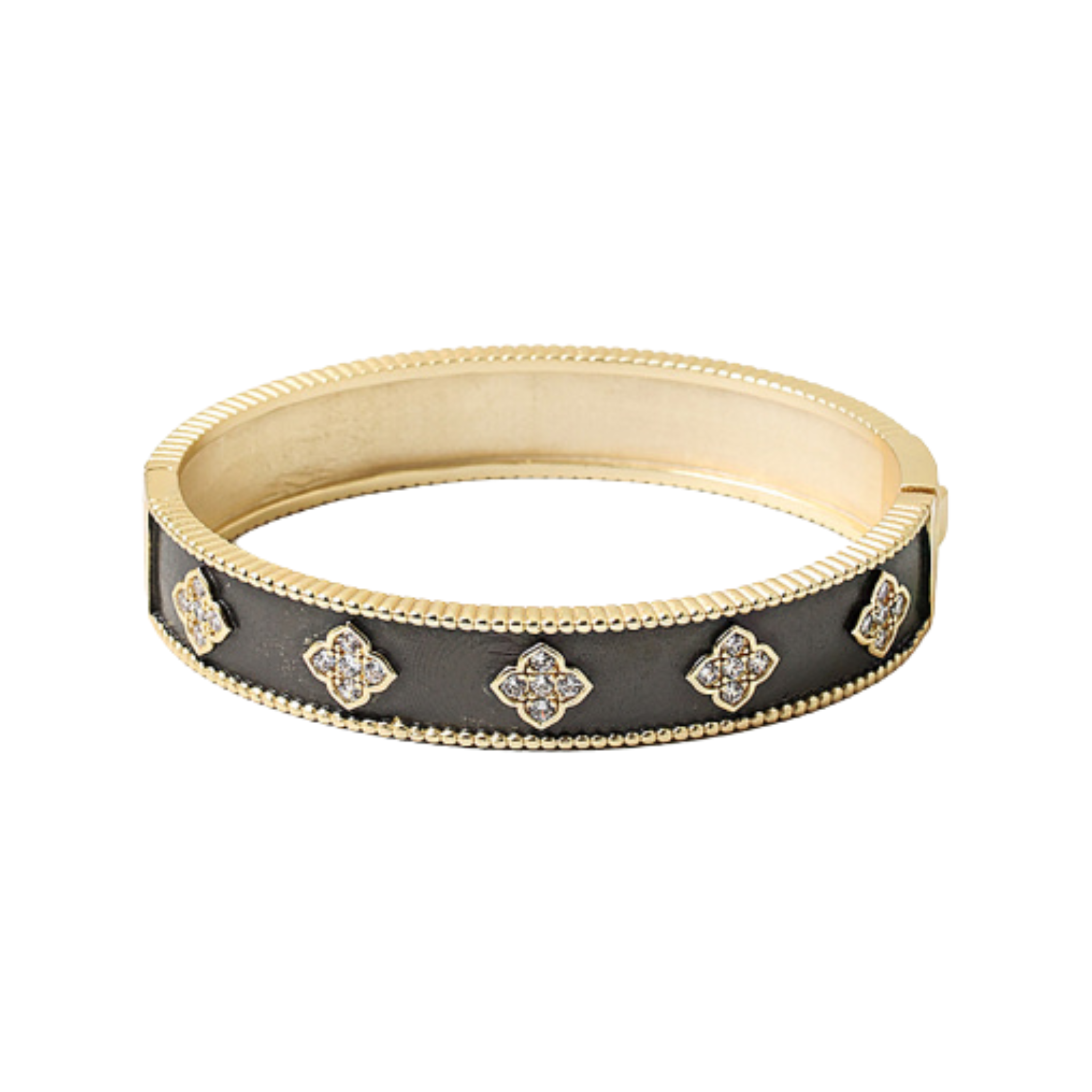 Brushed Black & Gold CZ Clover Cuff