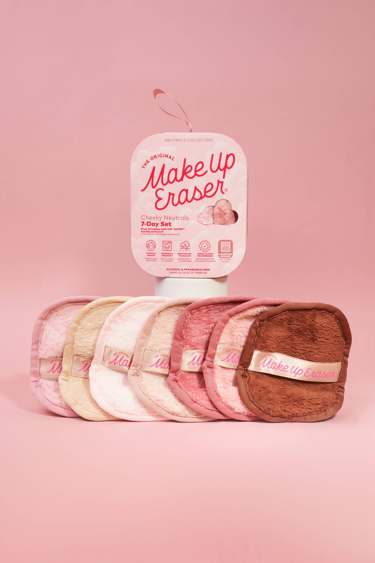 Sweet Cheeks MakeUp Eraser 7-Day Set in blush pink neutrals, skincare reusable cloths by The Original MakeUp Eraser for gentle makeup removal.