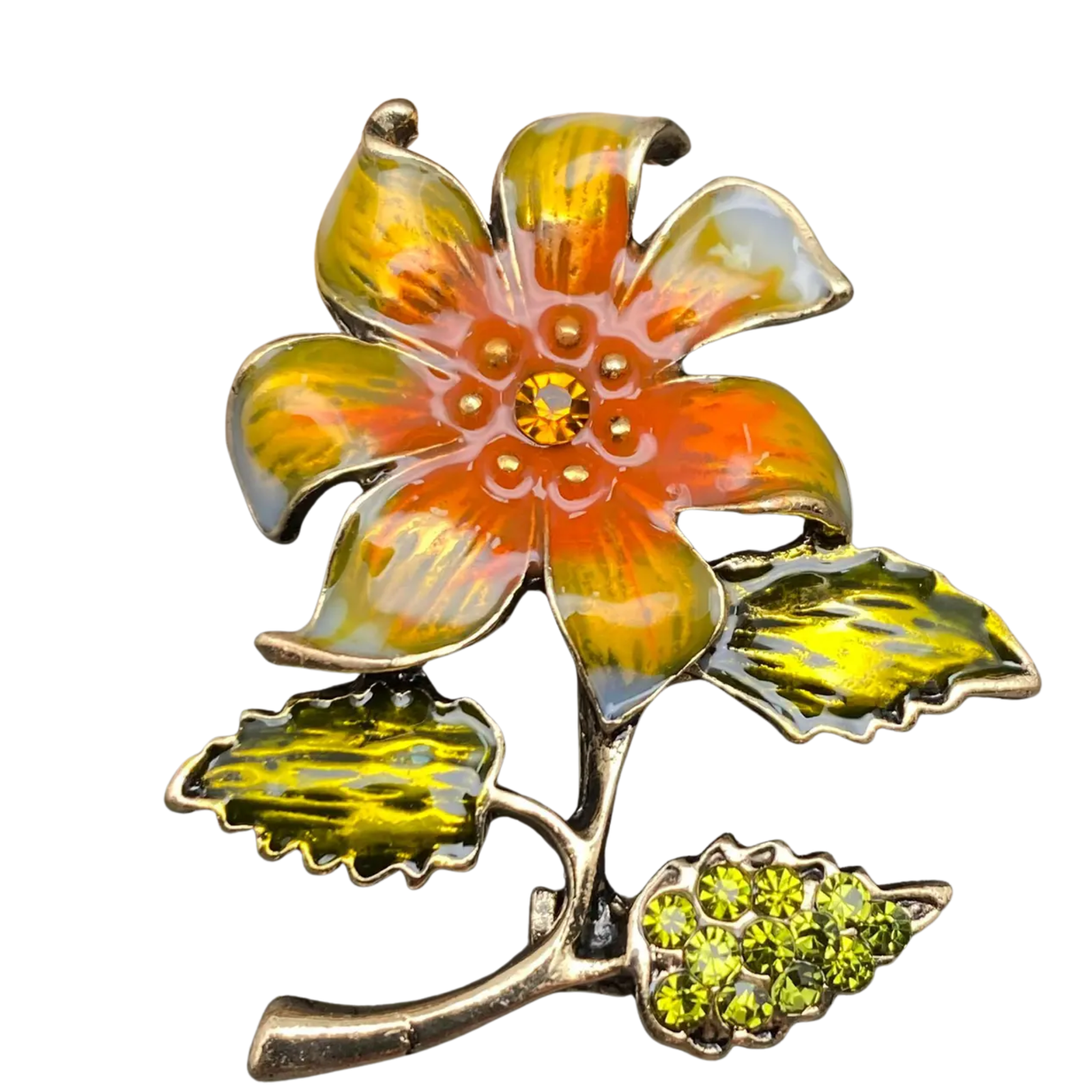 Rhinestone Enamel Flower Brooch