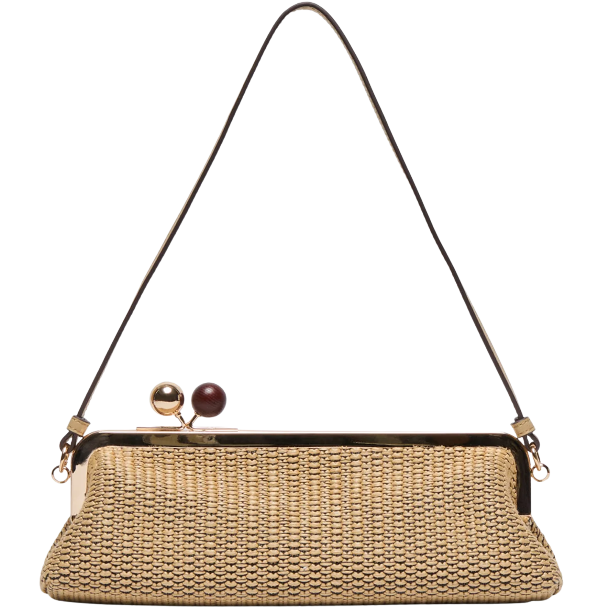 Dolce Vita Ambriaa Shoulder Bag in natural raffia with multicolor daisymulticolor clip detail, stylish and eco-friendly accessory.