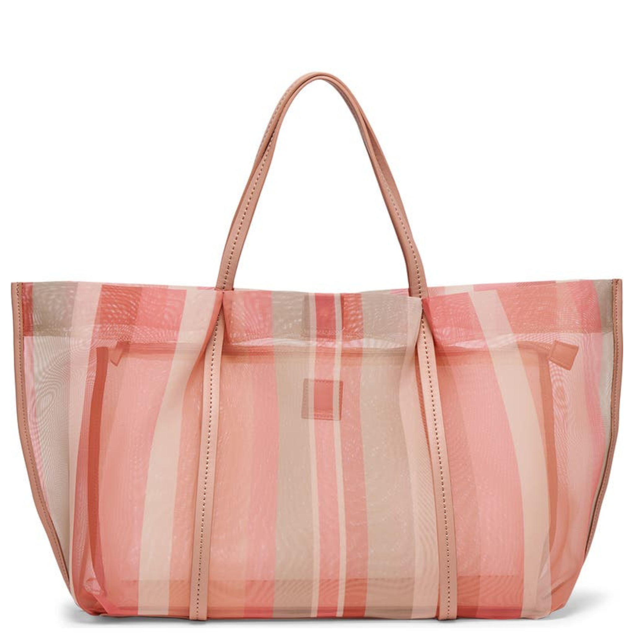 Dolce Vita Aislin Coral Stripe Mesh Tote bag with multicolor striped design, perfect for beach and casual outings.
