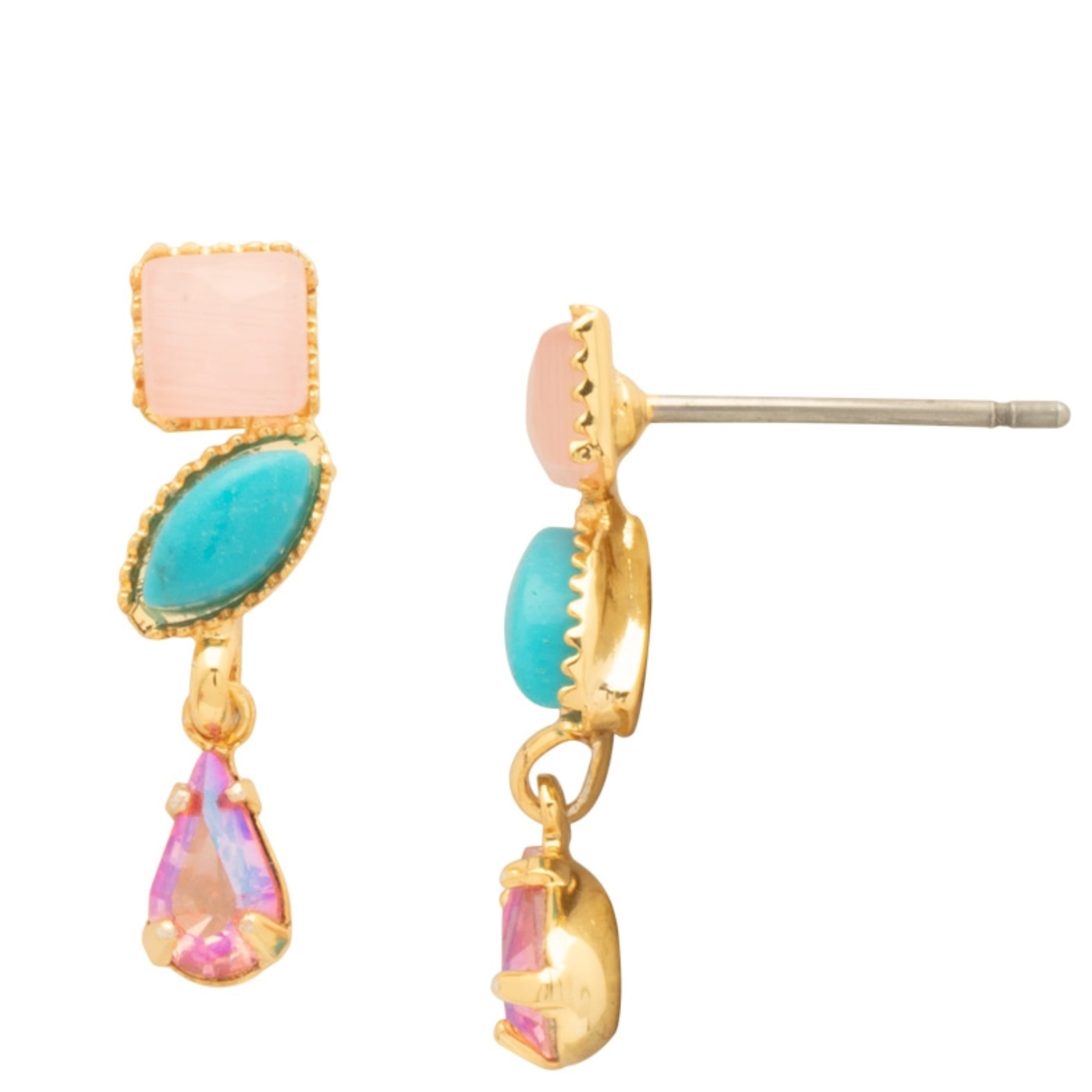 Multicolor indie dangle earrings by Sorrelli featuring vibrant floral design and elegant clip-on style.