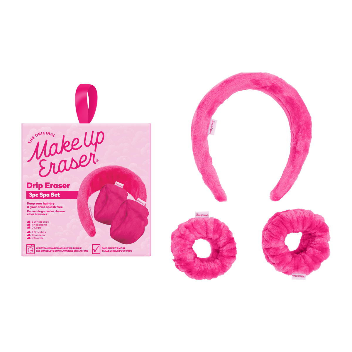 Original Pink Drip Eraser® headband from The Original MakeUp Eraser Spa Set, featuring a stylish pink dripped design.