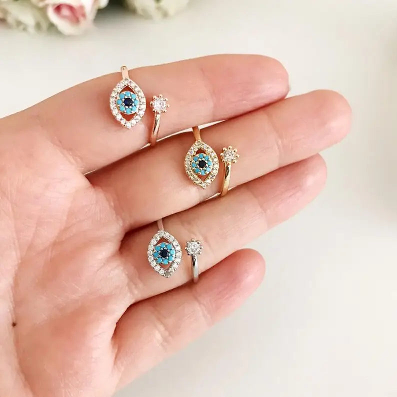 Evil eye adjustable ring