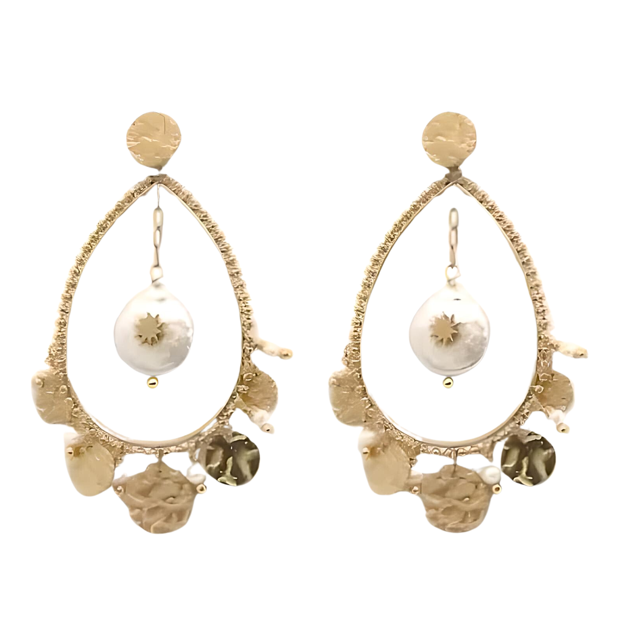 Gold Charm Earrings with Freshwater Pearls