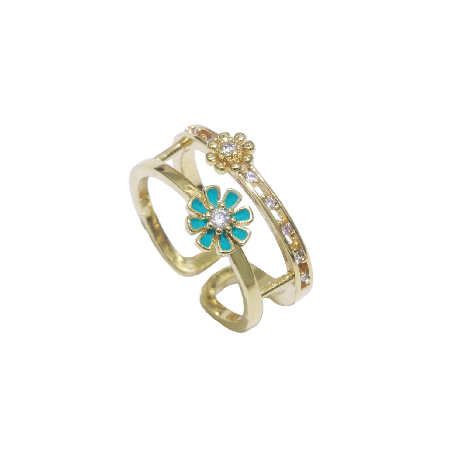 Gold filled enamel daisy open ring featuring a delicate floral design by Private label.